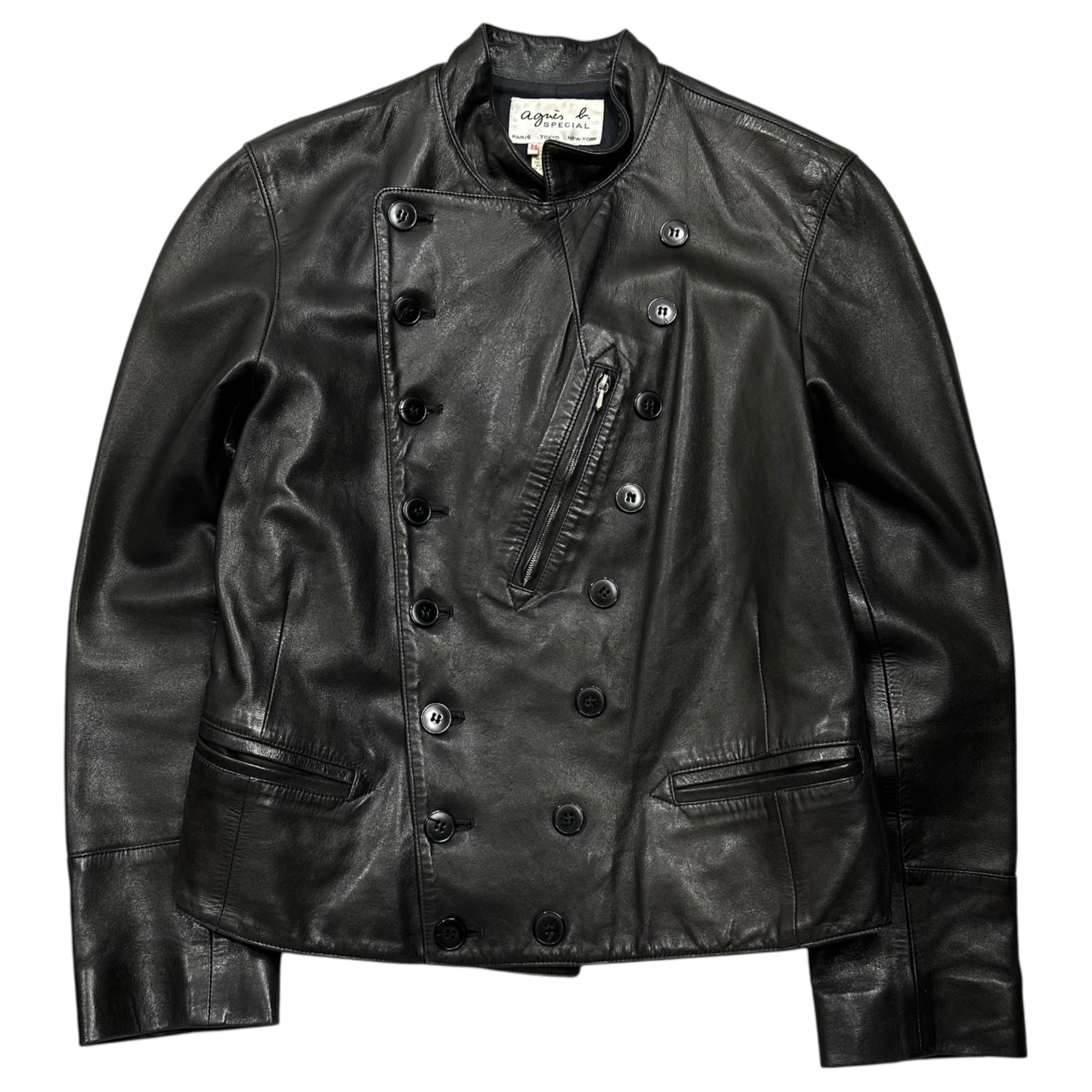 agnes b. SPECIAL(アニエスベー スペシャル) 90's All-Leather Napoleon Jacket 90年代 オールレザー ナポレオン ジャケット 38(M程度) ブラック
