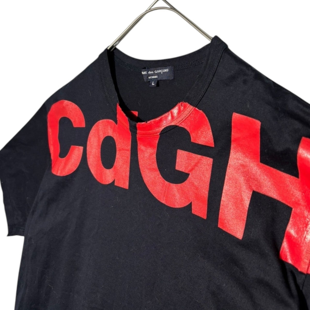 COMME des GARCONS HOMME(コムデギャルソンオム) 18SS CdGH paint print crew neck T-shirt ロゴ プリント Tシャツ HA-T008 L ネイビー×レッド AD2017