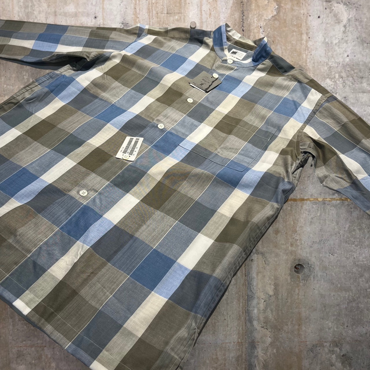 MIYAKE DESIGN STUDIO(ミヤケデザインスタジオ) 90'sチェックバンドカラーシャツ IMMT HP4408-31 M ブルー デッドストック