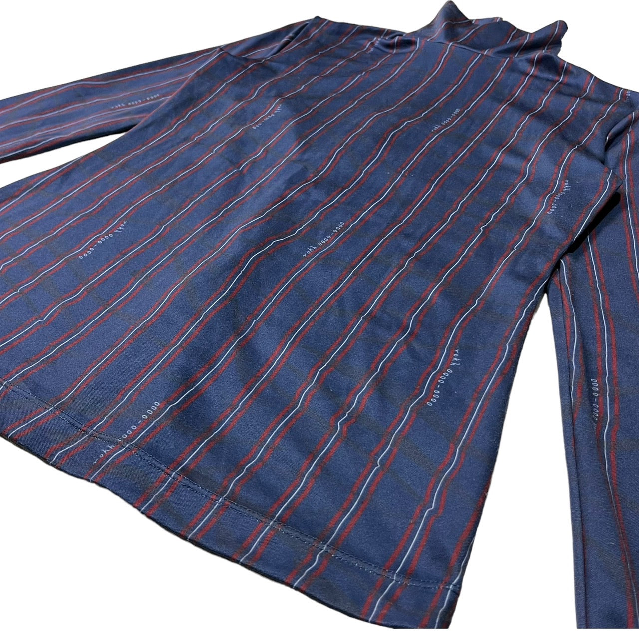 Rokh(ロク) "rokh0000-0000"ストライプジャージーハイネックカットソー 36(Sサイズ程度) ネイビー×レッド