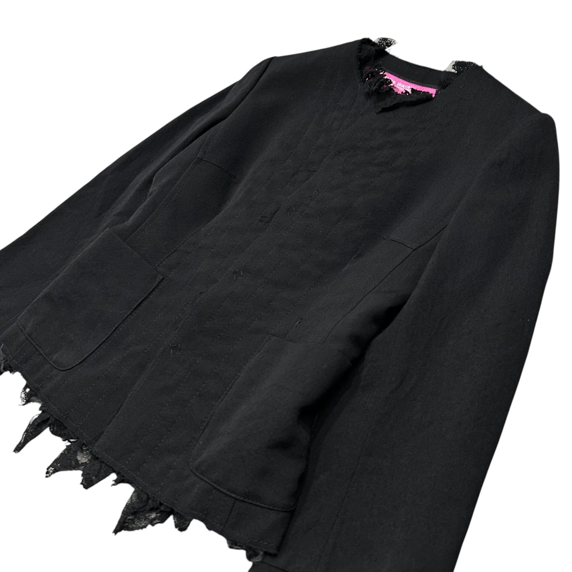 COMME des GARCONS JUNYA WATANABE MAN PINK(コムデギャルソンジュンヤワタナベマンピンク) 2005AW Lace No-Collar Inner Jacket インナー レース ノーカラー ジャケット UP-J029 S ブラック AD2005