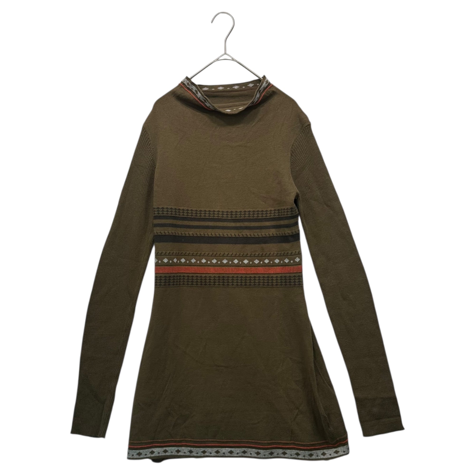 MARITHE FRANCOIS GIRBAUD(マリテフランソワジルボー) 00's Flared Knit Design Dress フレア ニット デザイン ワンピース F7-9603 S オリーブ Y2K 長袖 ミニ丈