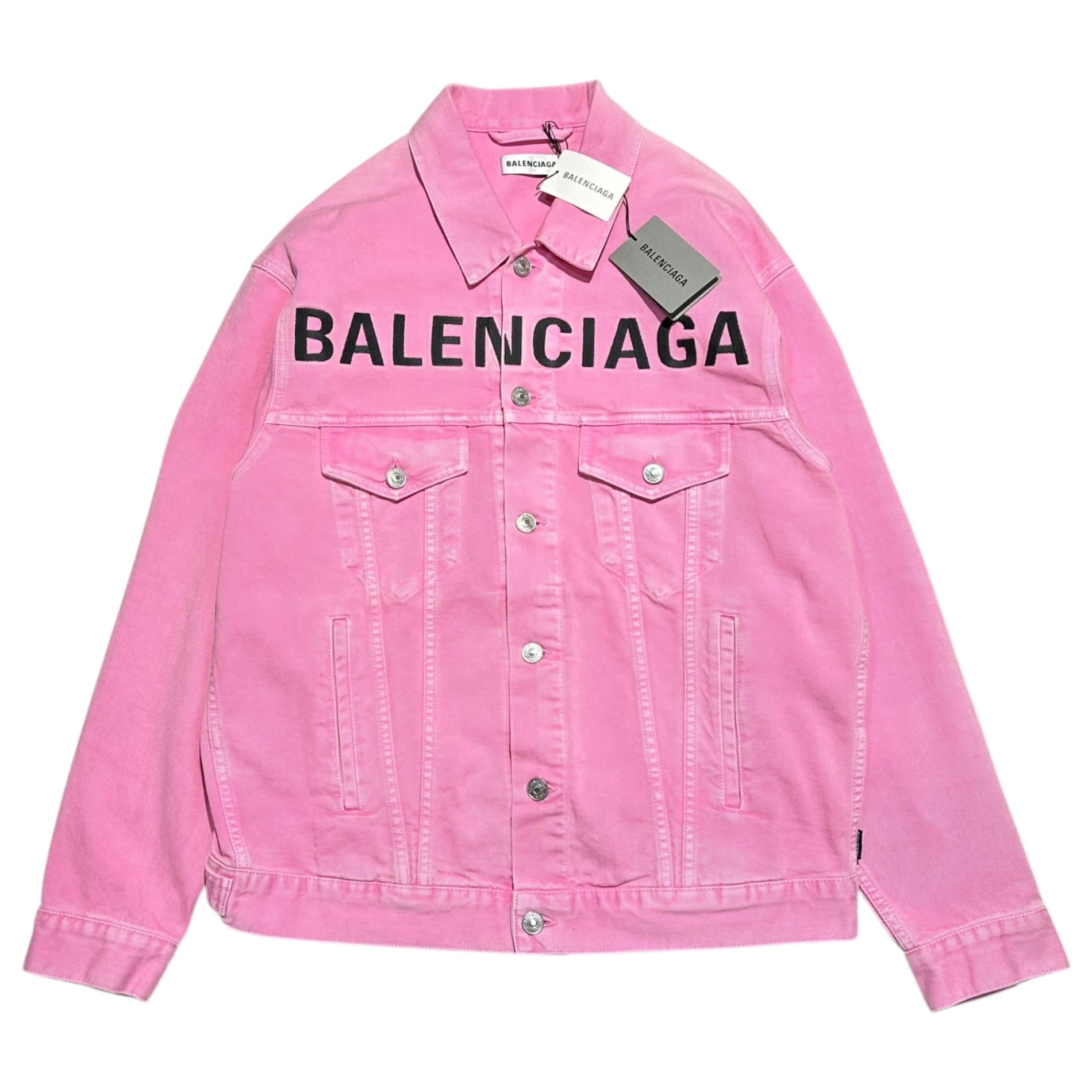 BALENCIAGA(バレンシアガ) 21SS Front Logo Dyed Pink Denim Jacket フロント ロゴ 後染め ピンク デニム ジャケット 594386 TEW37 32 ピンク×ブラック