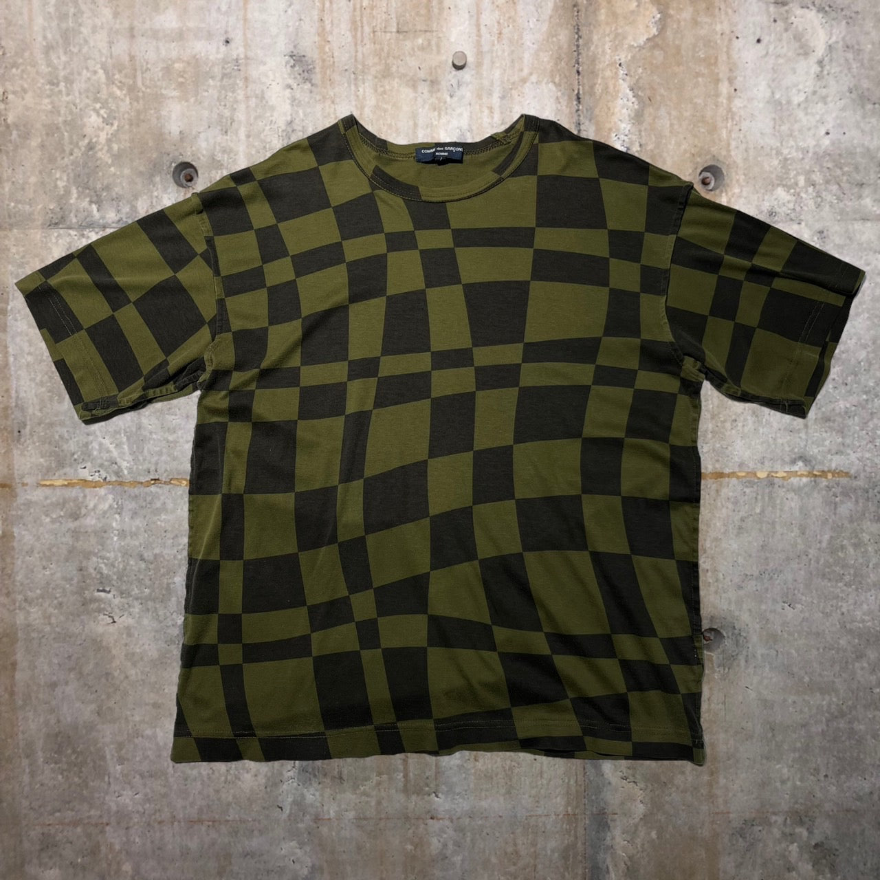 COMME des GARCONS HOMME(コムデギャルソンオム) 05SS変形チェッカーフラッグTシャツ HN-T010 M カーキ AD2004