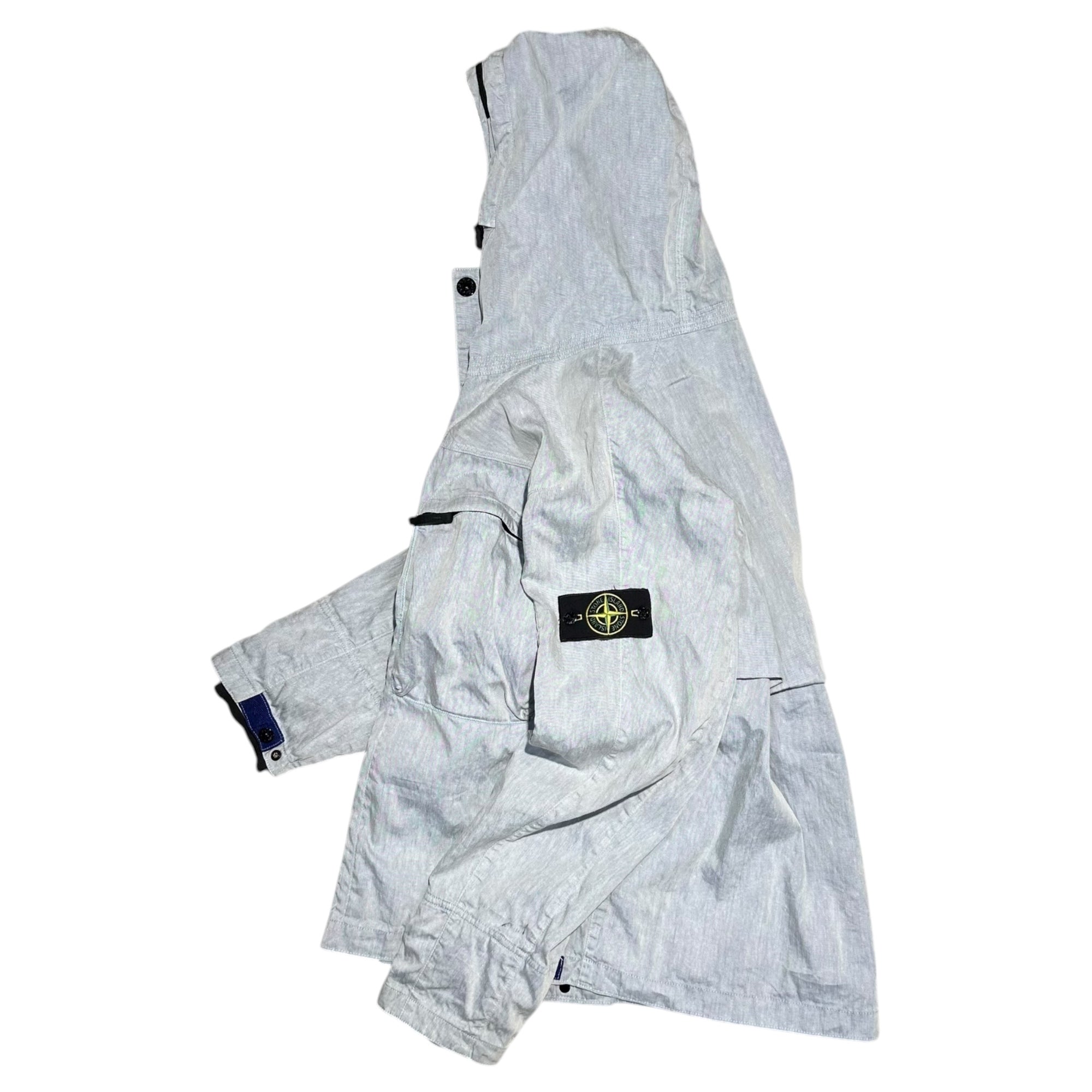 STONE ISLAND(ストーンアイランド) 11SS LINO FLAX Logo Patch Hooded Mountain Jacket リネン ナイロン ロゴ ワッペン フーデッド マウンテン ジャケット 541541133 XL ライトブルー(ライトグレーに近い) マウンテンパーカー