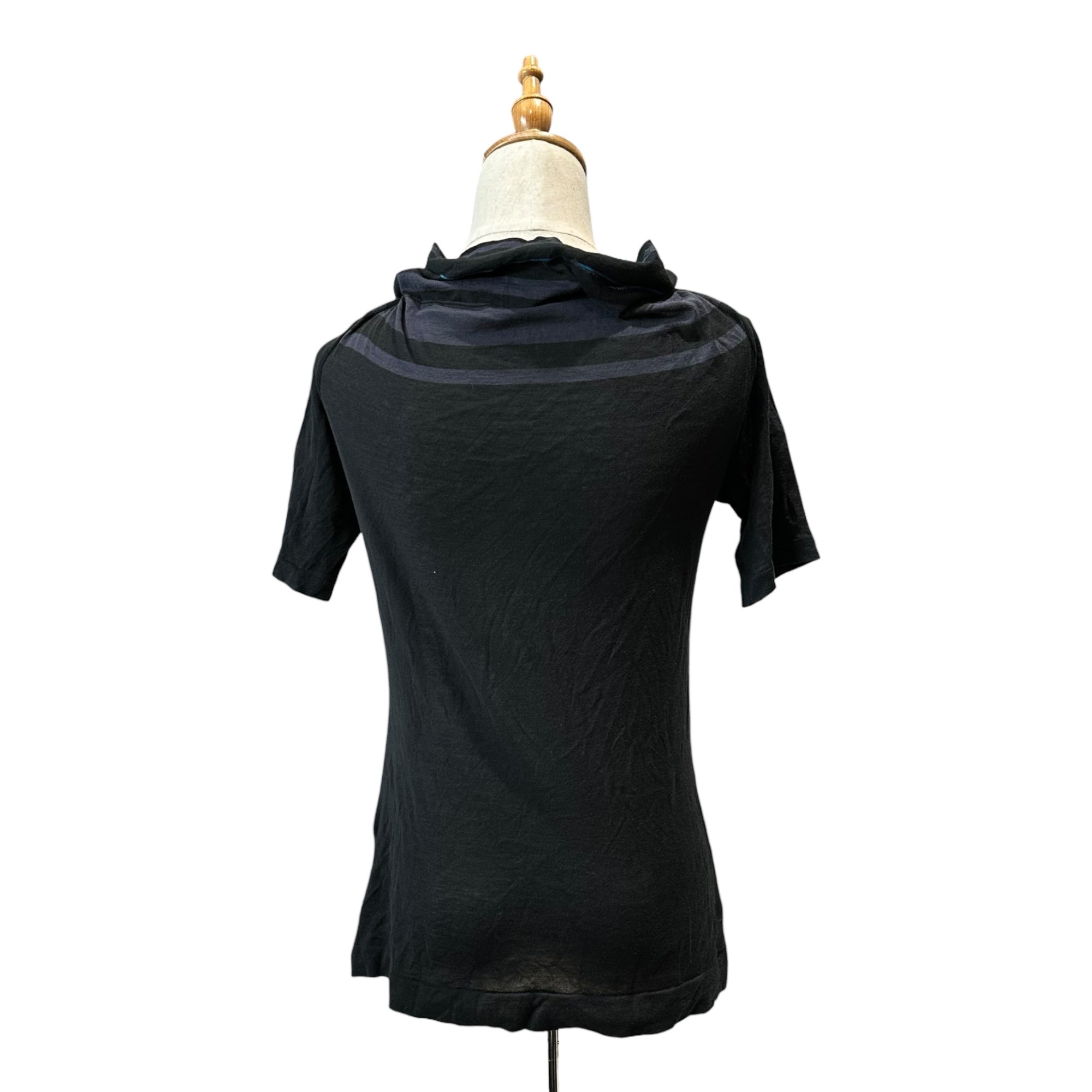 YOHJI YAMAMOTO +NOIR(ヨウジヤマモトプリュスノアール) 00's High-Neck Striped S/S Knit Top ハイネック ボーダー 半袖 カットソー NY-T46-050 3 ブラック