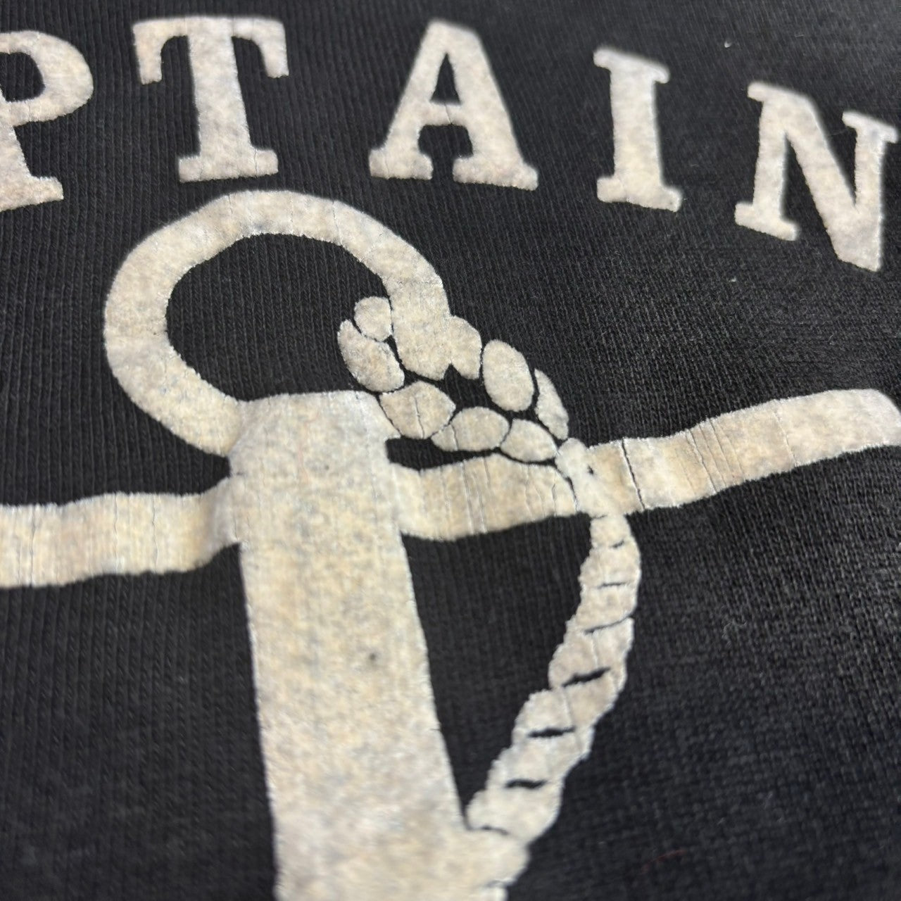 VINTAGE(ヴィンテージ) 60's "CAPTAIN" フロッキー スウェット ラグラン スウェット flocked sweat raglan sweat 表記無し(SM程度) ブラック 60年代 墨黒 古着