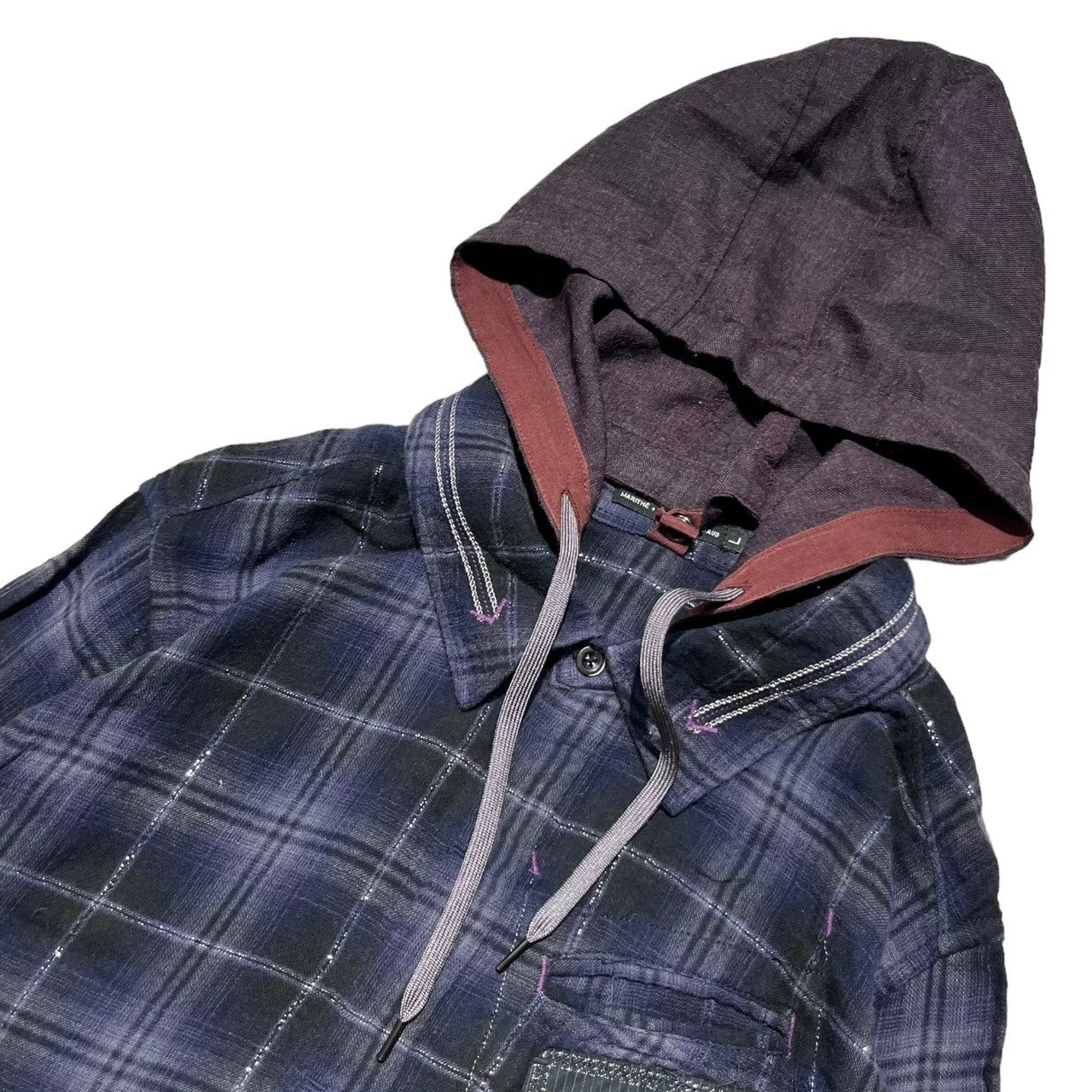 MARITHE FRANCOIS GIRBAUD(マリテフランソワジルボー) 00’sフーデットチェックネルシャツ/フード着脱可/ドッキング/リメイク加工 M7-5207 L Y2K