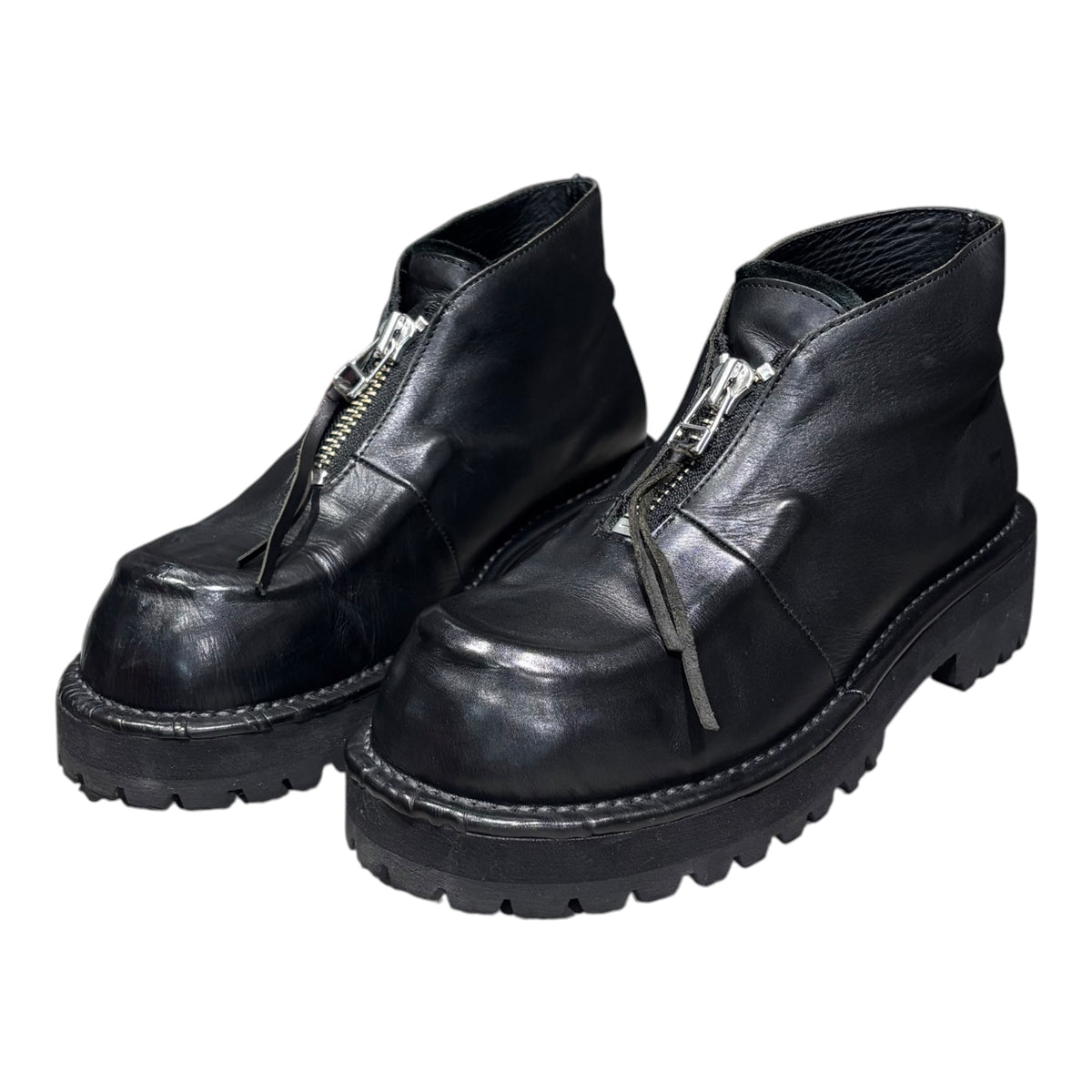 KIDS LOVE GAITE(キッズラブゲイト) INVISIBLE MOCCA - Black フロントジップ チャンキー ブーツ UK 7 1/2(26cm程度) ブラック レザー シューズ