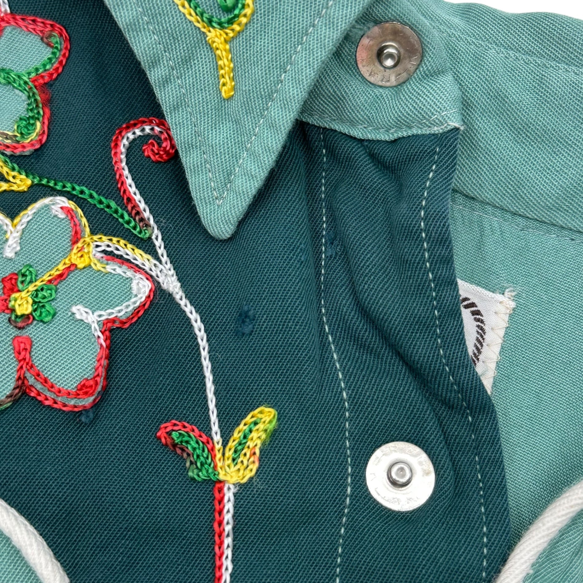 H BAR C(エイチバーシー) 50's~60's Flower Embroidery Western Shirt フラワー 刺繍 長袖 ウエスタン シャツ 16 ライトグリーン 50年代~60年代 ヴィンテージ 古着
