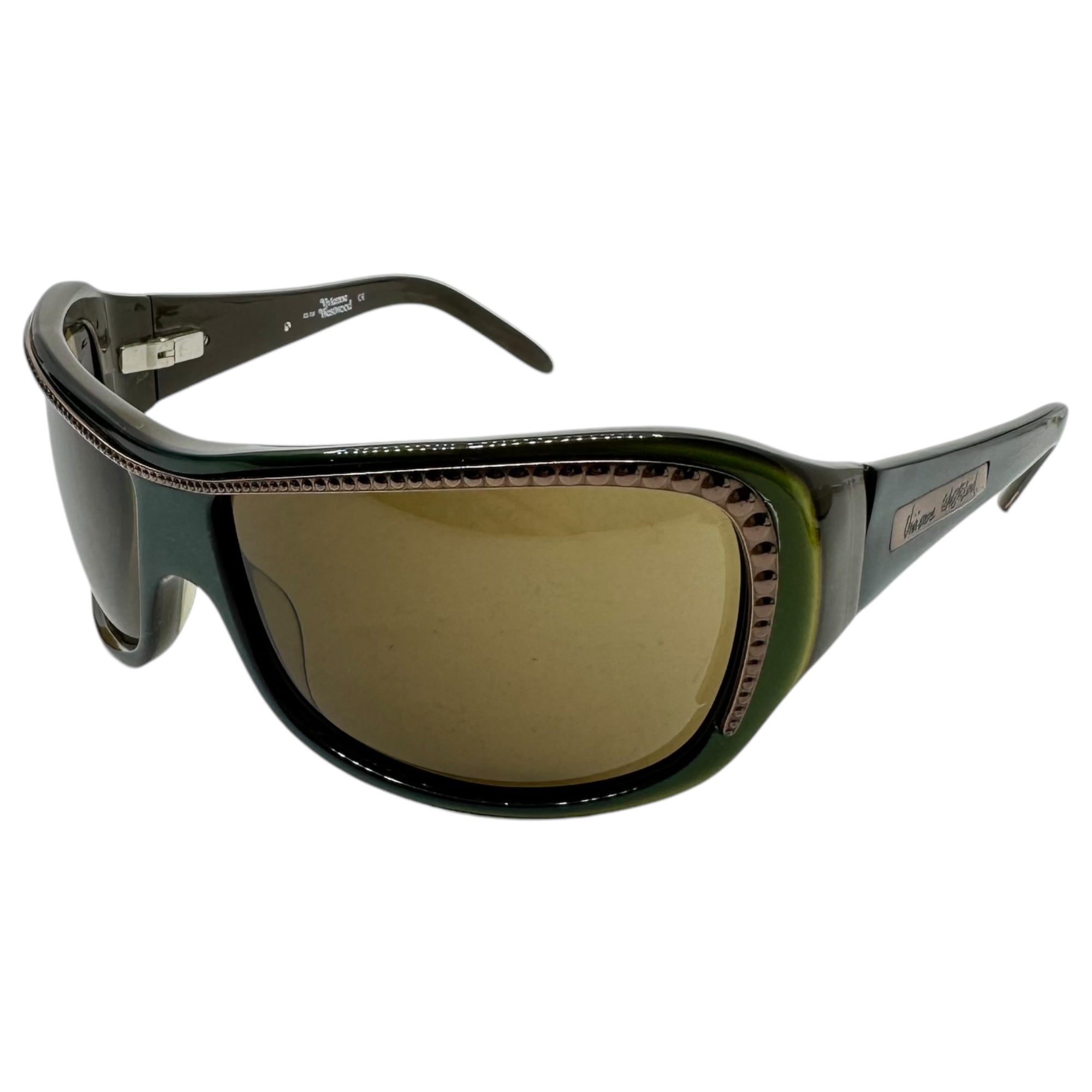 Vivienne Westwood(ヴィヴィアンウエストウッド) iridescent color metal parts smoke sunglasses 玉虫色 メタル パーツ サングラス VW55104 64□14-115 オリーブ ロゴ