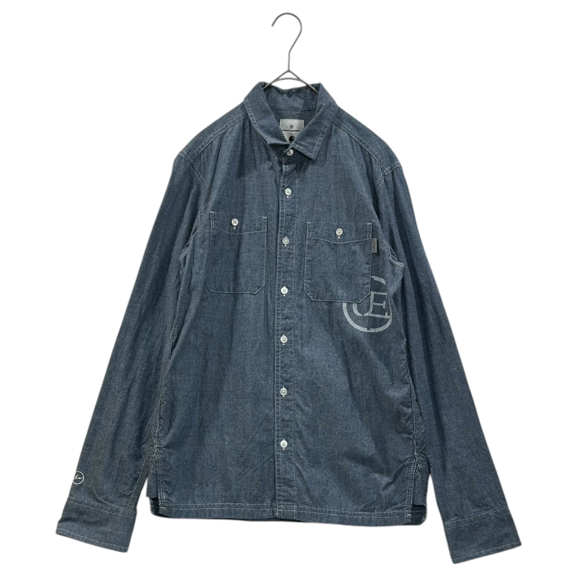 uniform experiment×carhartt(ユニフォームエクスペリメント×カーハート) 12SS FRAGMENT DESIGN L/S WORK SHIRT フラグメント デザイン ロゴ 長袖 ワーク シャツ UE-120120 1 ライトブルー コラボ