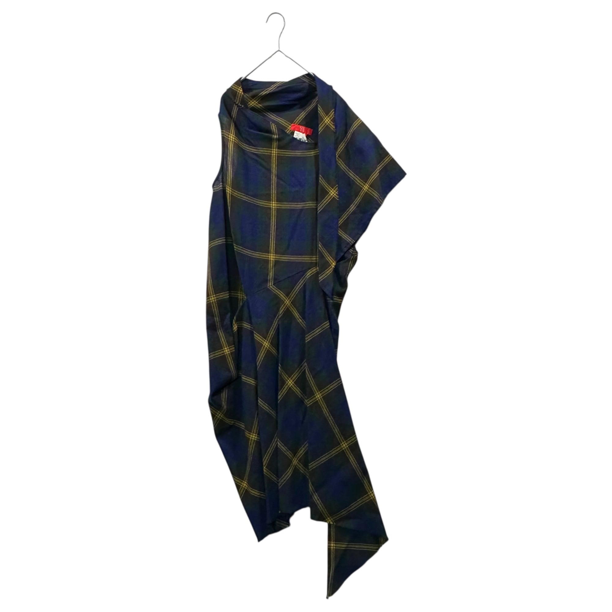 Y's Red Label(ワイズレッドレーベル) Asymmetric Check Sleeveless Wool Dress アシンメトリー 変形 チェック ノースリーブ ウール ワンピース YX-D58-158 2(M程度) ブルー×イエロー×グリーン ヨウジヤマモト