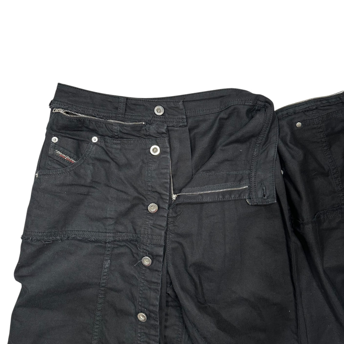 DIESEL(ディーゼル) Front-Button Cut-Off Back-Slit Skirt フロント ボタン カットオフ バック スリット スカート 00SF9D P-JORGE 0WAWK 25 ブラック