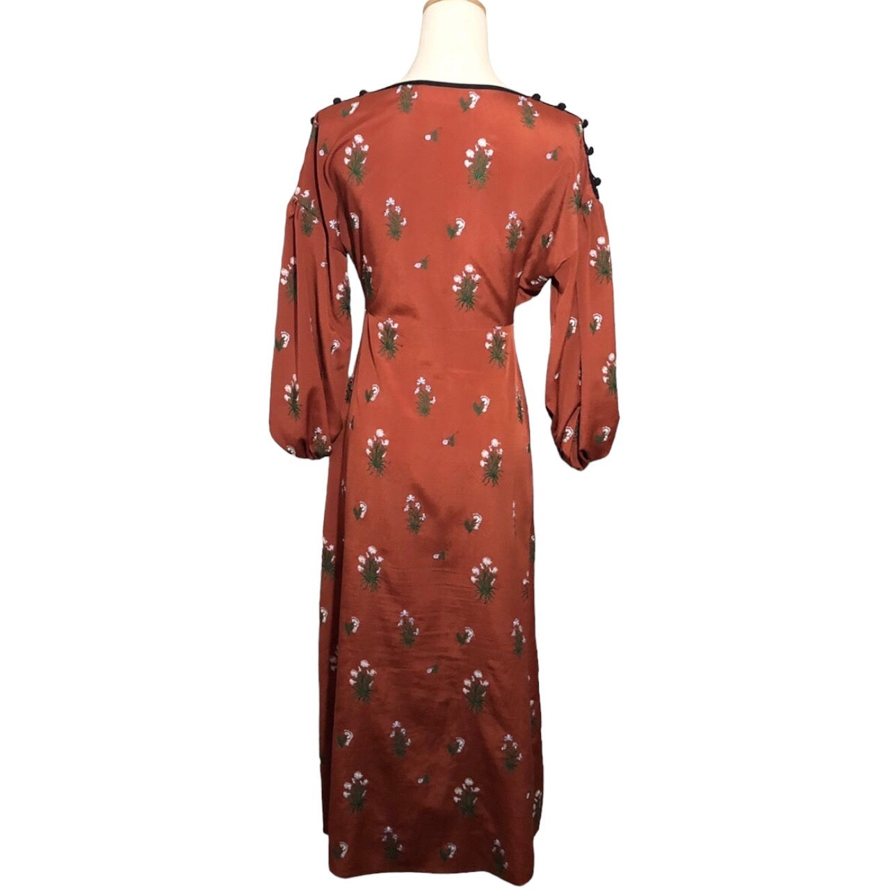 mame kurogouchi(マメクロゴウチ) 18SS Pedicel Embroidery Puff Sleeve Dress/フラワー刺繍ワンピース/ドレス/花 MM18SS-DR047 1(Sサイズ程度) ボルドー