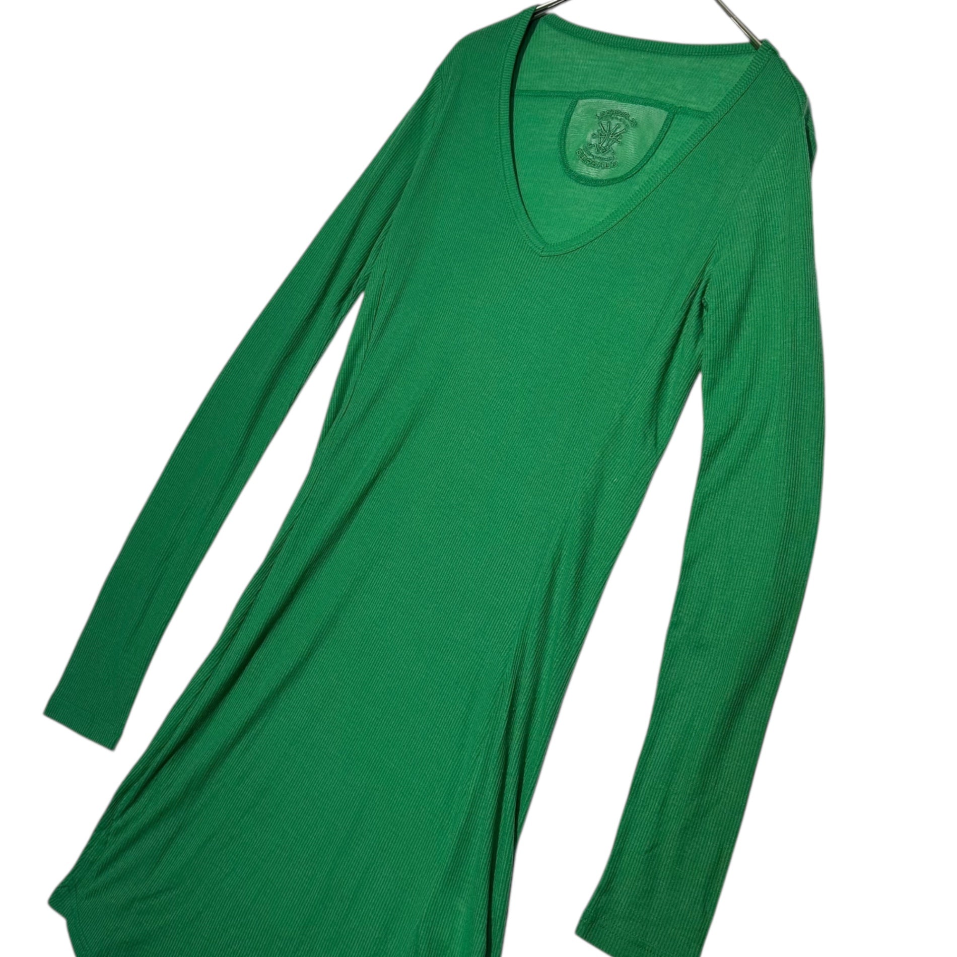 MARITHE FRANCOIS GIRBAUD(マリテフランソワジルボー) 00's V-neck Mesh Logo L/S T-Shirt Vネック メッシュ ロゴ ロング 長袖 カットソー F7-9628 S グリーン Y2K