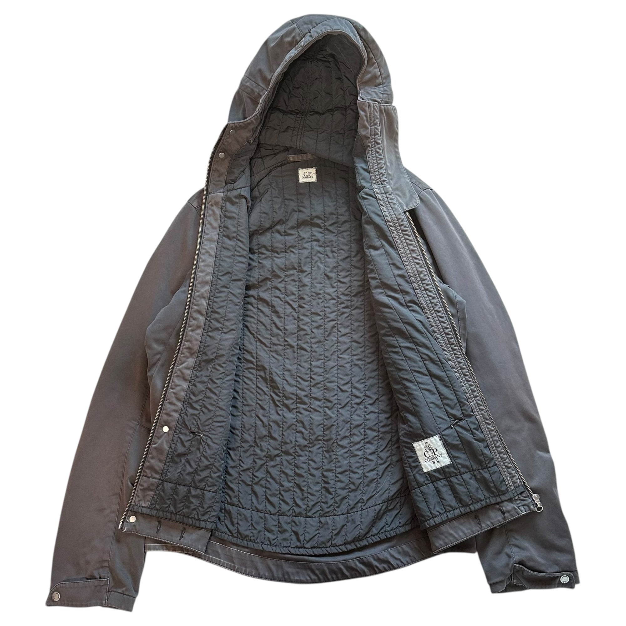 C.P.COMPANY(シーピーカンパニー) 09AW Nylon/Polyester Hooded Quilted Jacket Alessandro Pungetti ナイロン ポリ 中綿 ジャケット 51184D62/322 50(L~XL程度) ブラック(フェード強めです) 00's