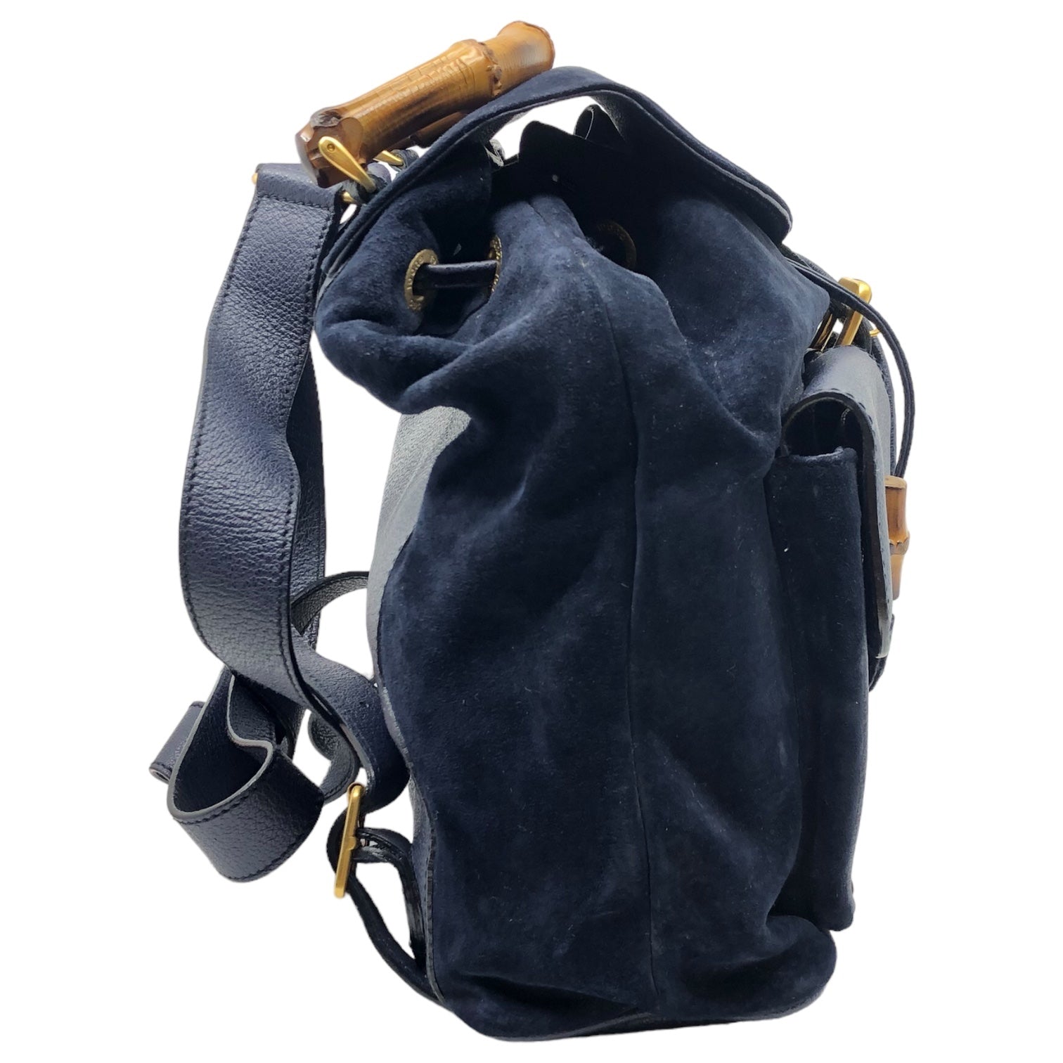 GUCCI(グッチ) vintage suede leather bamboo backpack ヴィンテージ スウェード レザー バンブー リュック 003 1998 0016 ネイビー バックパック 竹 鞄 バッグ