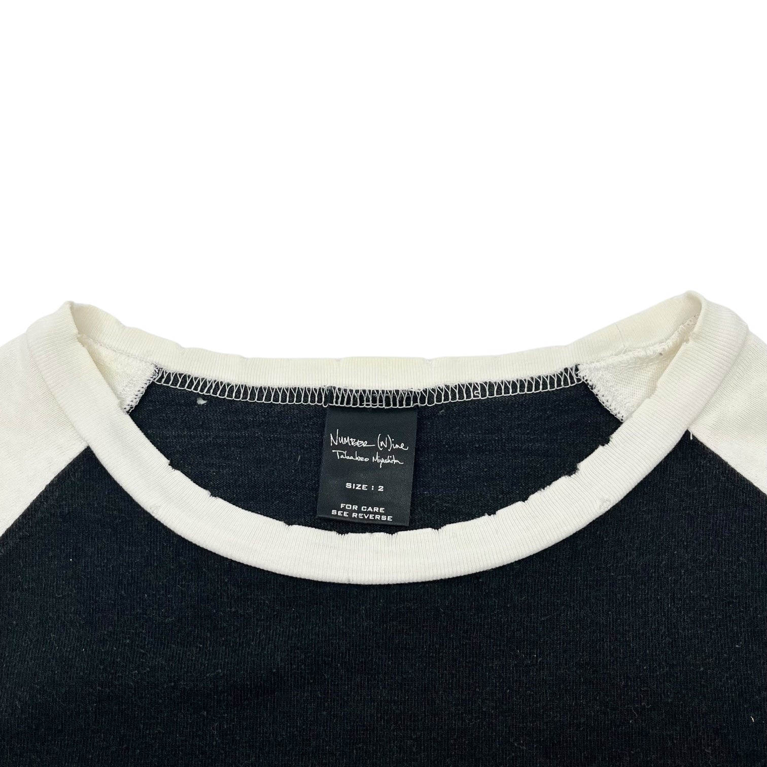 NUMBER (N)INE(ナンバーナイン) 05AW THE HIGH STREETS Fender Logo Raglan Damaged Cut and Sewn 【ハイスト期】 フェンダー ロゴ ラグラン ダメージ カットソー 2(S) ブラック×ホワイト ザハイストリーツ 宮下氏 本人期 著名人着用モデル