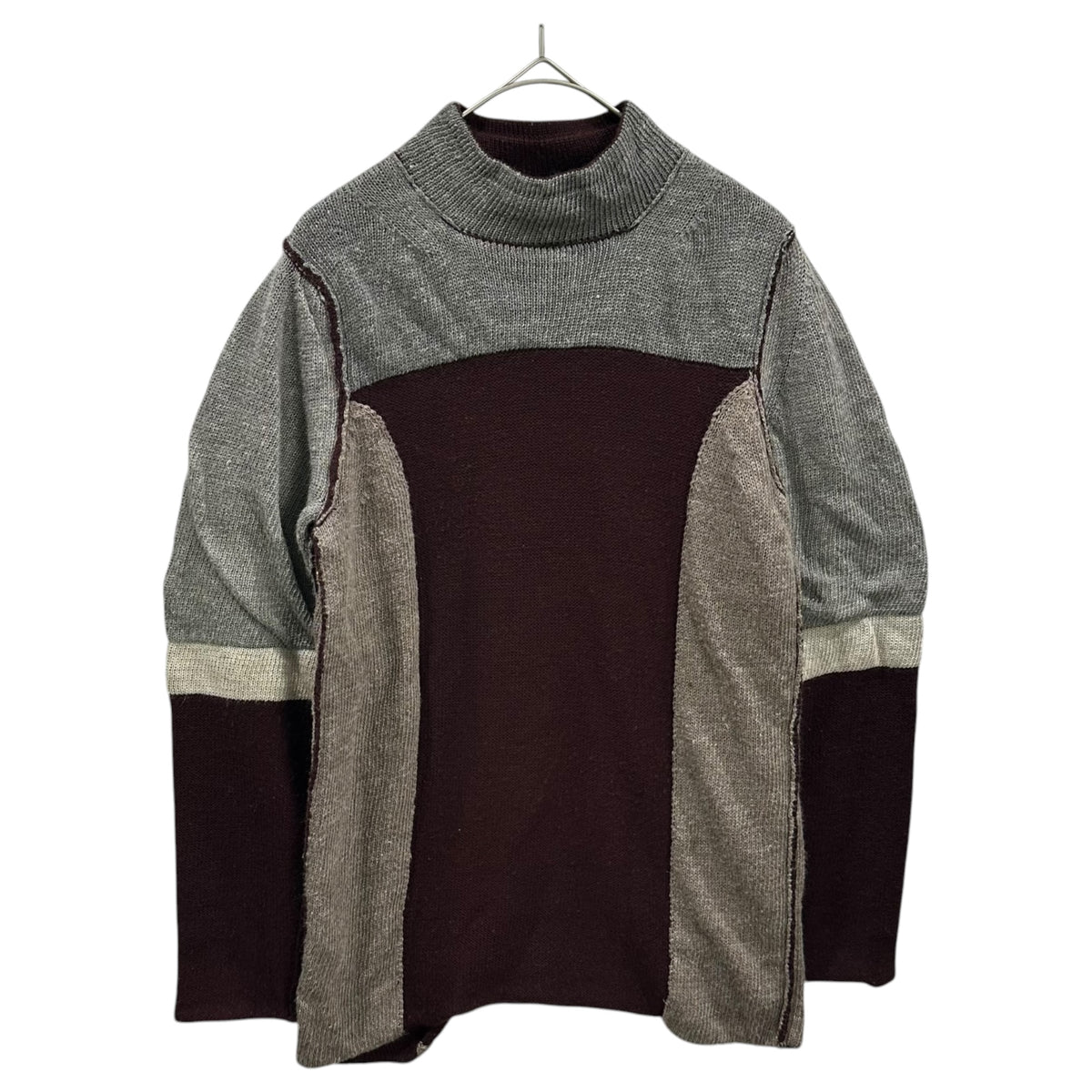 COMME des GARCONS(コムデギャルソン) 1998AW Inside-Out Linen-Blend Bottleneck Knit インサイドアウト リネン混 ボトルネック ニット GN-040060 FREE グレー×ワインレッド AD1998