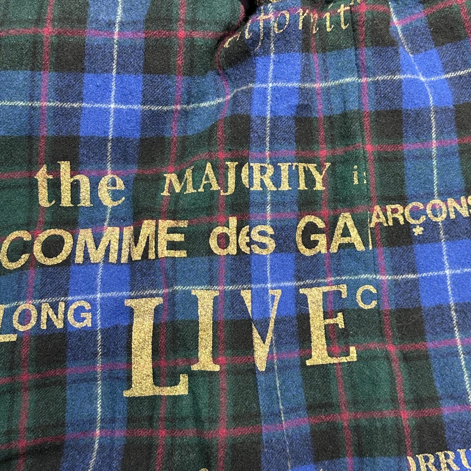 COMME des GARCONS(コムデギャルソン) 03AW Brand logo printed wool asymmetrical check jacket ブランド ロゴ プリント ウール アシンメトリー チェック ジャケット GK-J070 FREE ブルー×グリーン×レッド AD2003