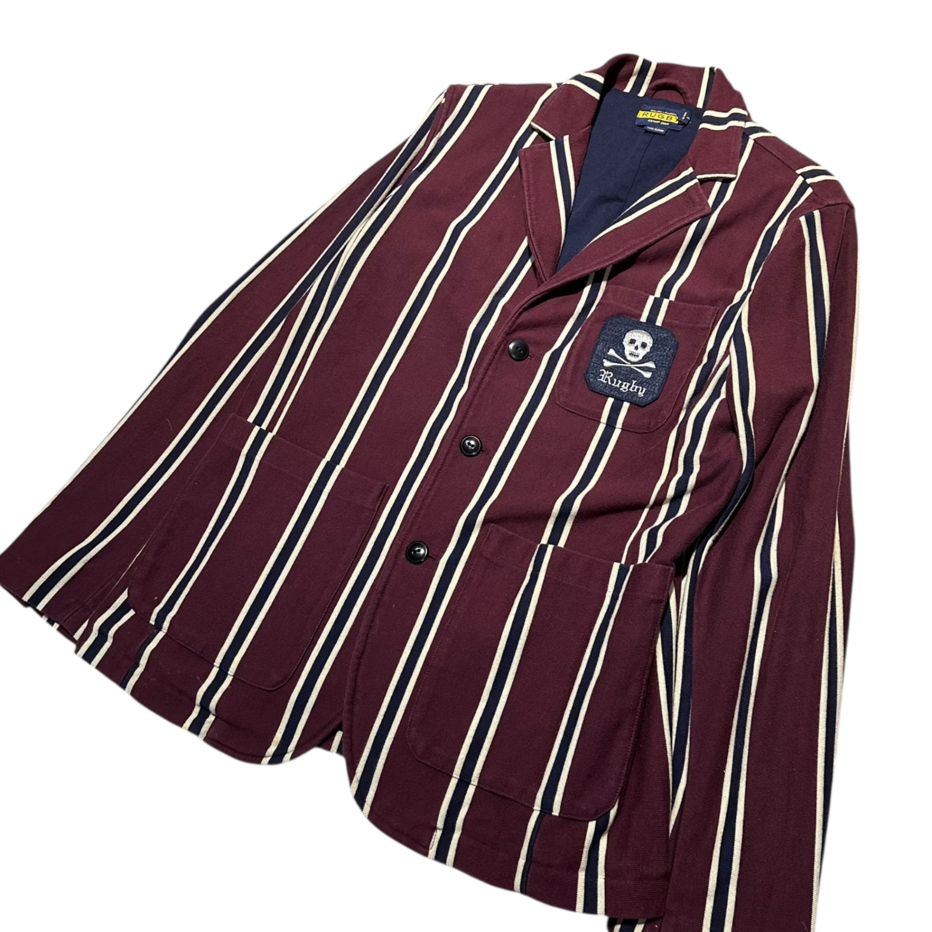 RALPH LAUREN RUGBY(ラルフローレンラグビー) Logo Patch Stripe 3B Blazer ロゴ ワッペン ストライプ 3B ブレザー M ボルドー テーラード ジャケット