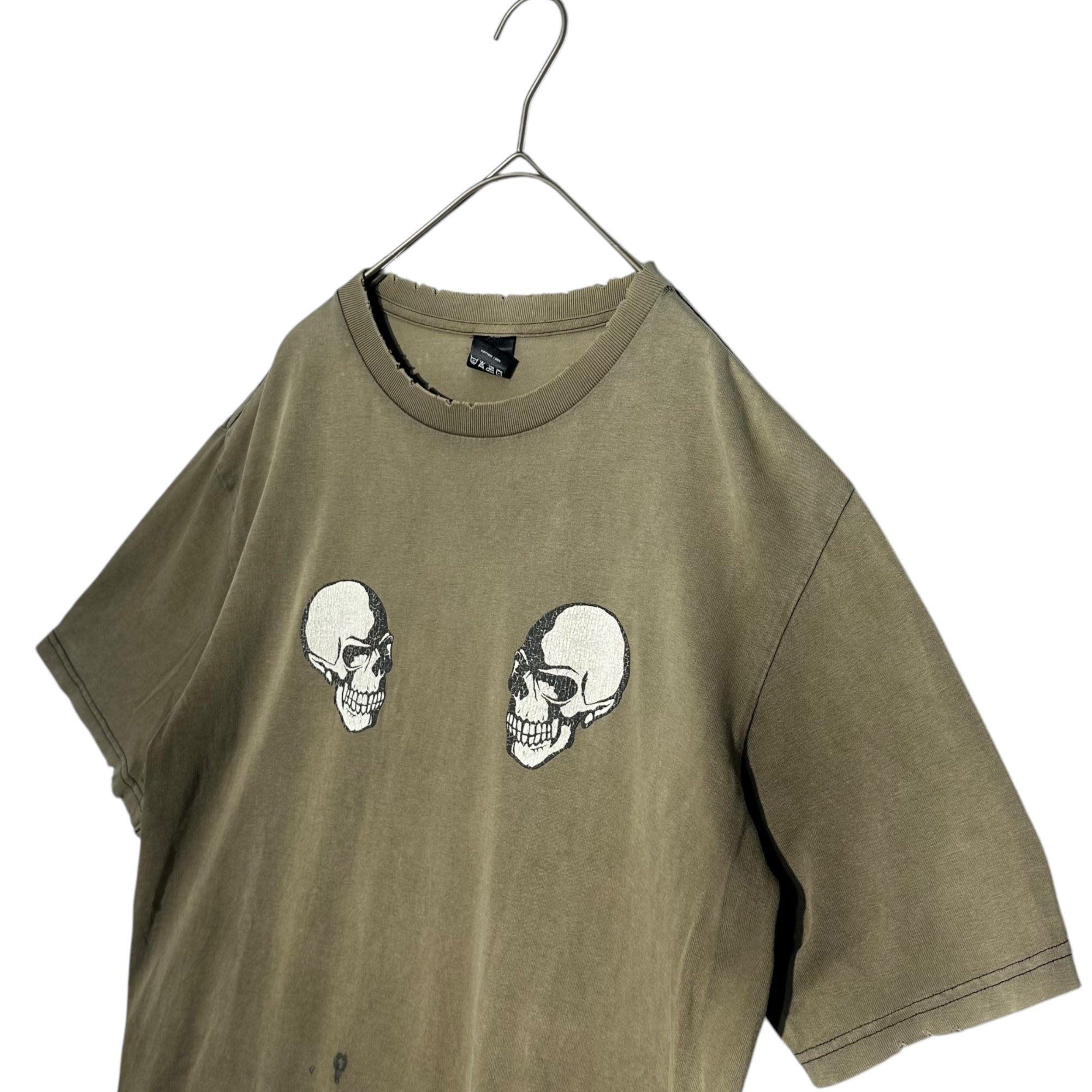 NUMBER (N)INE(ナンバーナイン) 04SS DREAM期 Skull Hockey Damaged T-Shirt スカル ホッケー ダメージ加工 Tシャツ 4(L) チャコールグレー BORO フェード感強め 宮下氏 本人期