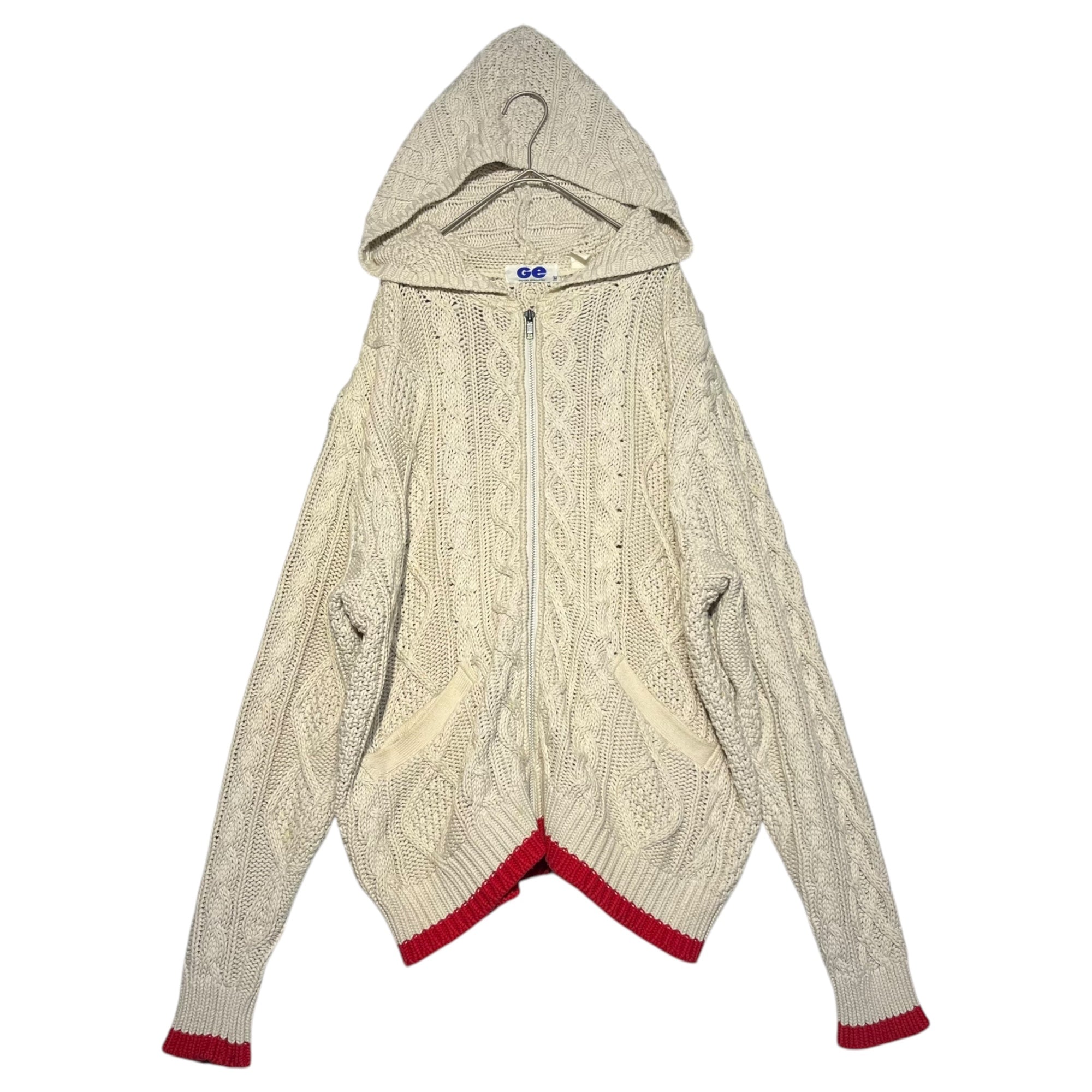 GOODENOUGH(グッドイナフ) 90's cable knit zip hoodie ケーブルニット ジップ フーディ パーカー 90年代 藤原ヒロシ M アイボリー×レッド