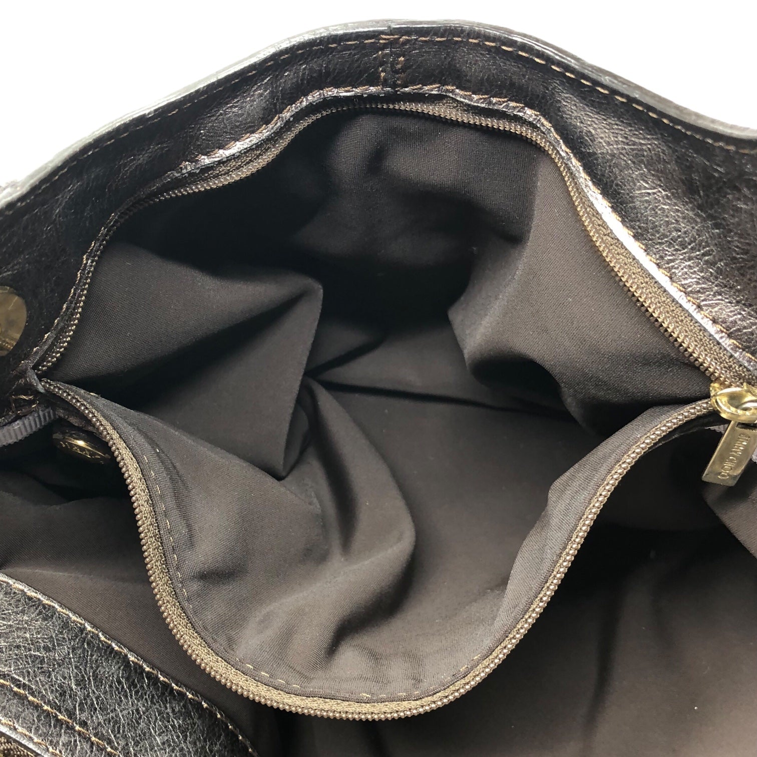 JIMMY CHOO(ジミーチュウ) perforated leather handbag パンチング レザー ハンドバッグ ブラウンゴールド リボン メッシュ ロゴ プレート ワンショルダー 肩掛け