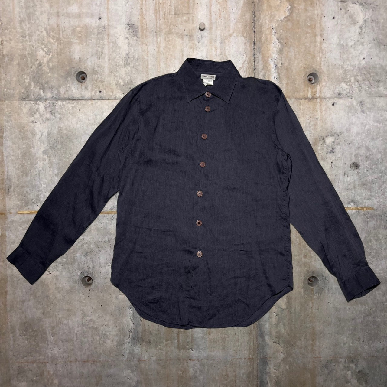 GIORGIO ARMANI(ジョルジオアルマーニ) 90'sビッグボタンシャツ M ネイビー リネン