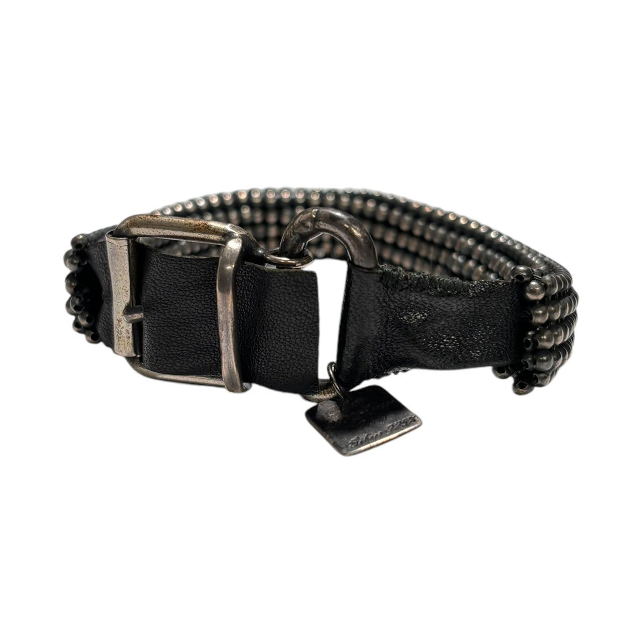 GOTI(ゴティ) 925 silver ball chain Leather bracelet シルバー ボール チェーン レザー ブレスレット ブラック×シルバー アクセサリー