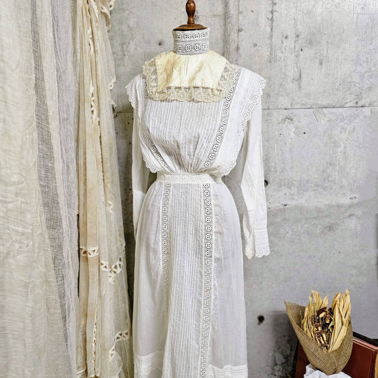 Euro antique(ヨーロッパアンティーク) 10~'s lace collar レース つけ襟 FREE ベージュ