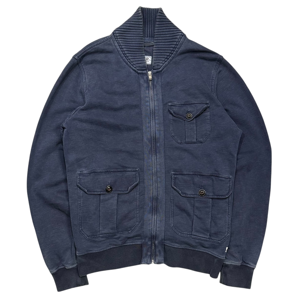 C.P.COMPANY(シーピーカンパニー) 2010~2015's Wide-Ribbed-Collar Sweat Zip-Up Blouson ワイド リブ カラー スウェット ジップ アップ ブルゾン CPU0290 1027 M ネイビー FGFタグ 05750737 ヴィンテージ加工