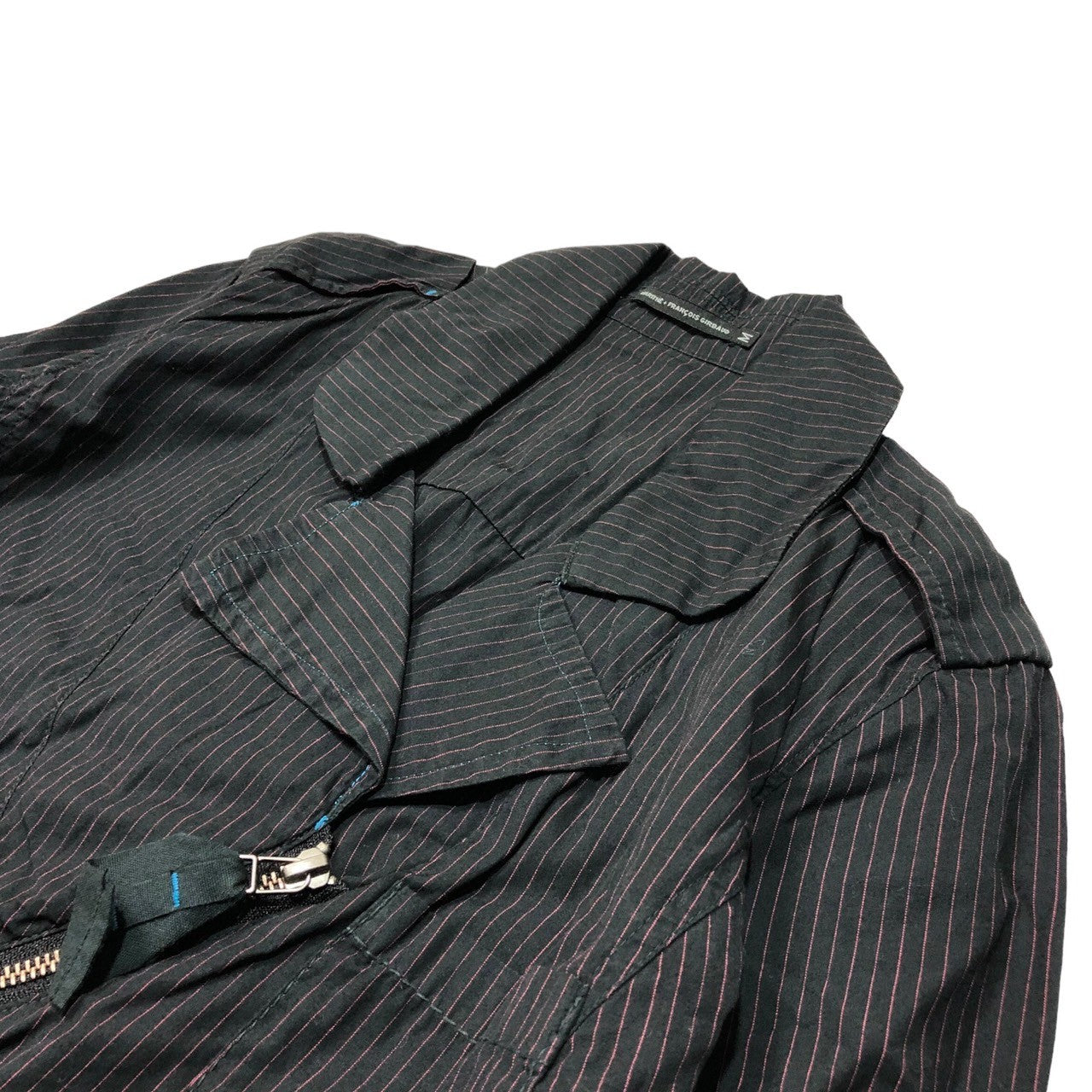 MARITHE FRANCOIS GIRBAUD(マリテフランソワジルボー) 00's Riders gimmick shirt jacket ストライプ ギミック ライダース シャツ ジャケット F7-5145 M ブラック Y2K