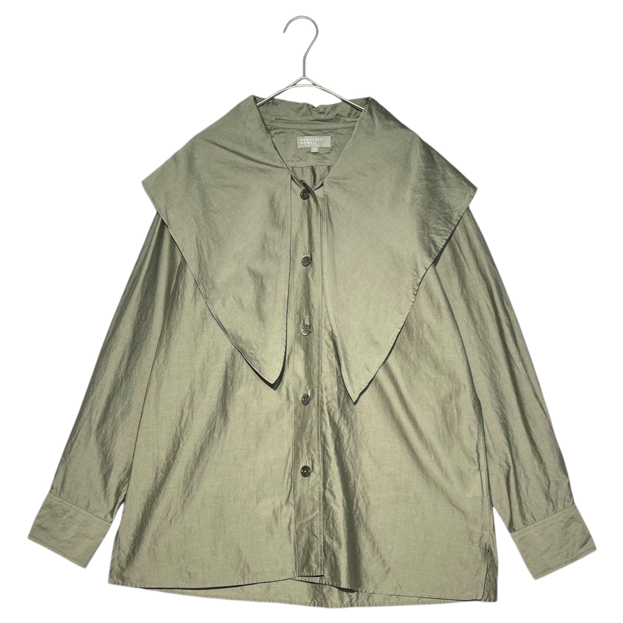 MARGARET HOWELL(マーガレットハウエル) 23SS FINE COTTON SILK BLOUSE コットン シルク ブラウス 578-3153005 1(S) カーキ