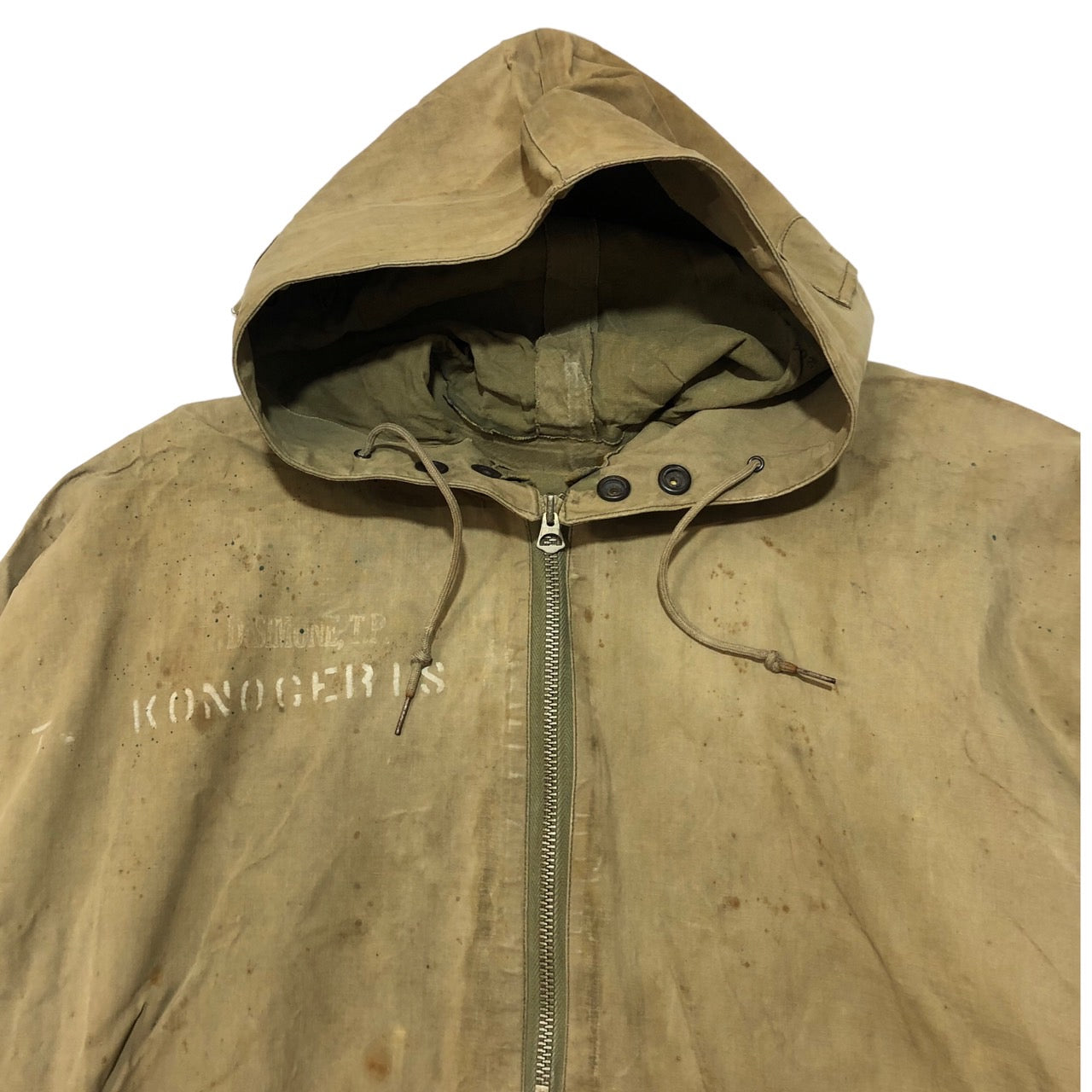 US NAVY(アメリカ海軍) 1940's~ N2 PULLOVER RAIN PARKA/ヴィンテージプルオーバーレインパーカー NOs 99086 MEDIUM カーキ 最初期型 TALONジップ NAVY DEPARTMENT 40年代~ 実物/軍物