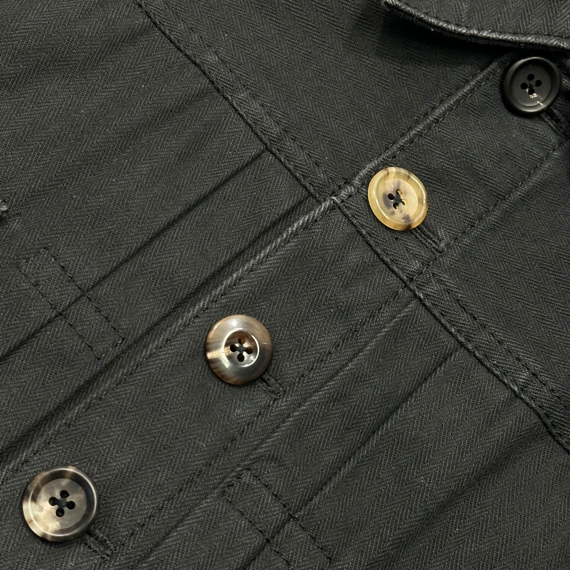 REMAKE(個人製作品) Vintage Herringbone Fabric 2nd Type JKT ヴィンテージヘリンボーン生地 セカンド トラッカー ジャケット 表記無(XL程度) ブラック ユーロ生地、ボタン、糸使用