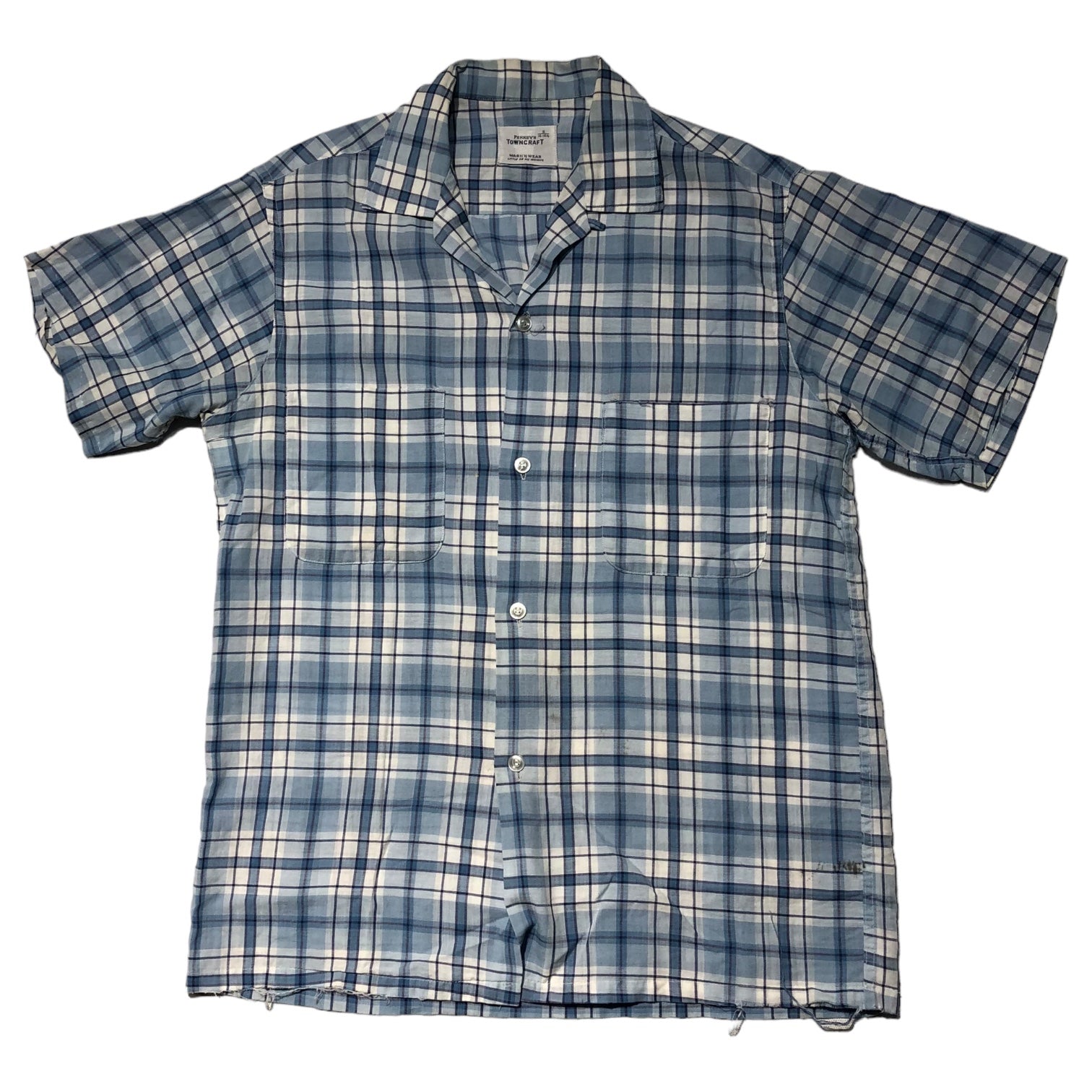 TOWNCRAFT(タウンクラフト) 60's vintage open collar shirt ヴィンテージ オープンカラー シャツ 半袖 チェック S ブルー PENNY'S 船タグ