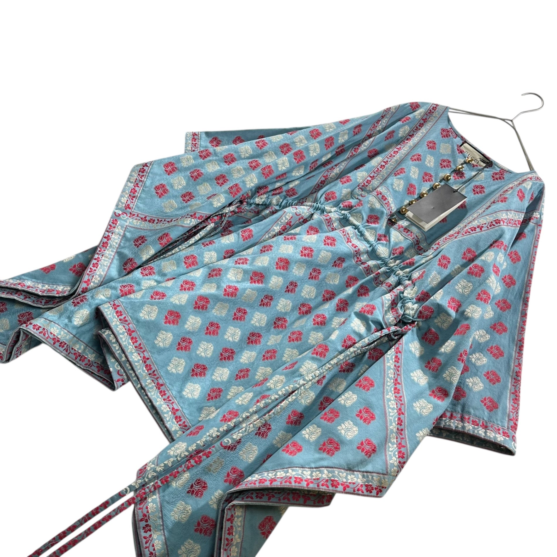 GUCCI(グッチ) 20SS All-over print embroidered caftan dress 総柄 刺繍 カフタンドレス 627309 ZAD90 4778 40(L程度) ライトブルー×レッド×ホワイト