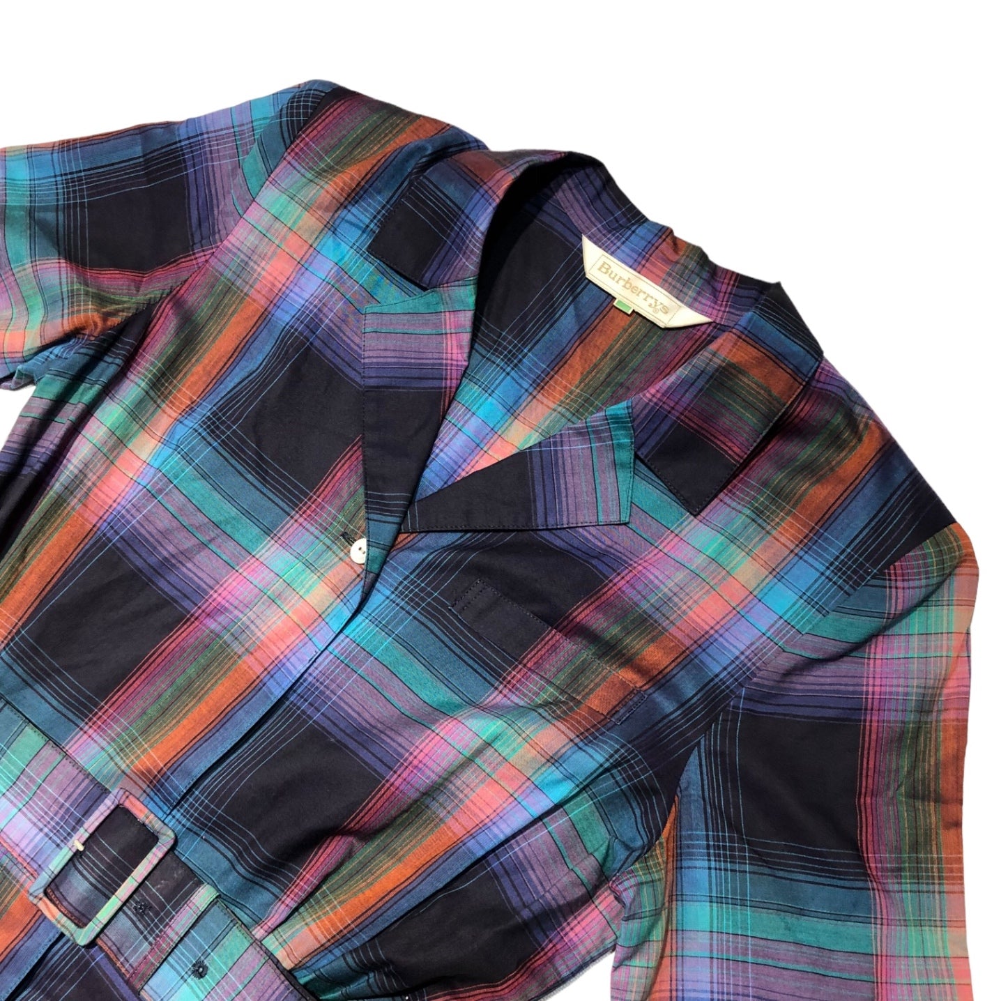 Burberrys(バーバリーズ) 80's~90's ウエストギャザーチェックシャツワンピース/半袖/ヴィンテージ FM067-655 9AR パープル×ネイビー