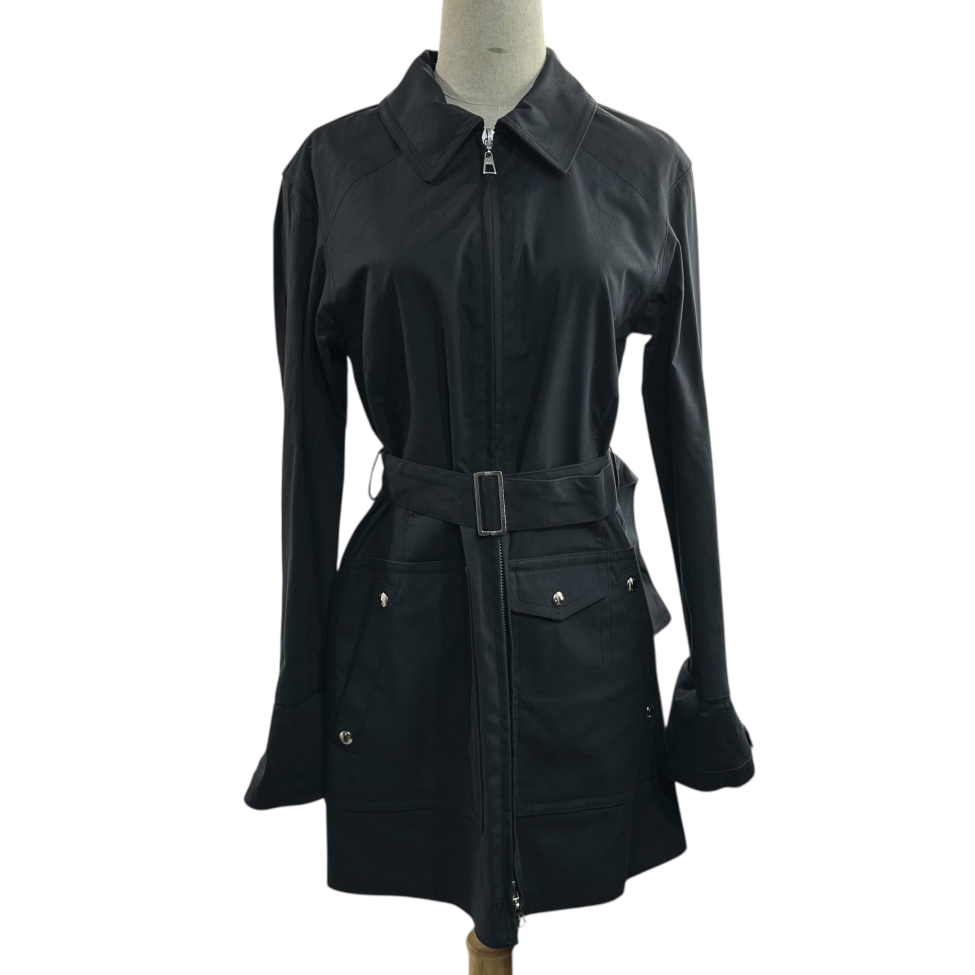 LOUIS VUITTON(ルイヴィトン) Monogram Zip-Up Coated Coat モノグラム ジップアップ ゴム引き コート 34(XS~S程度) ブラック ベルテッド マッキントッシュ ゴム引き