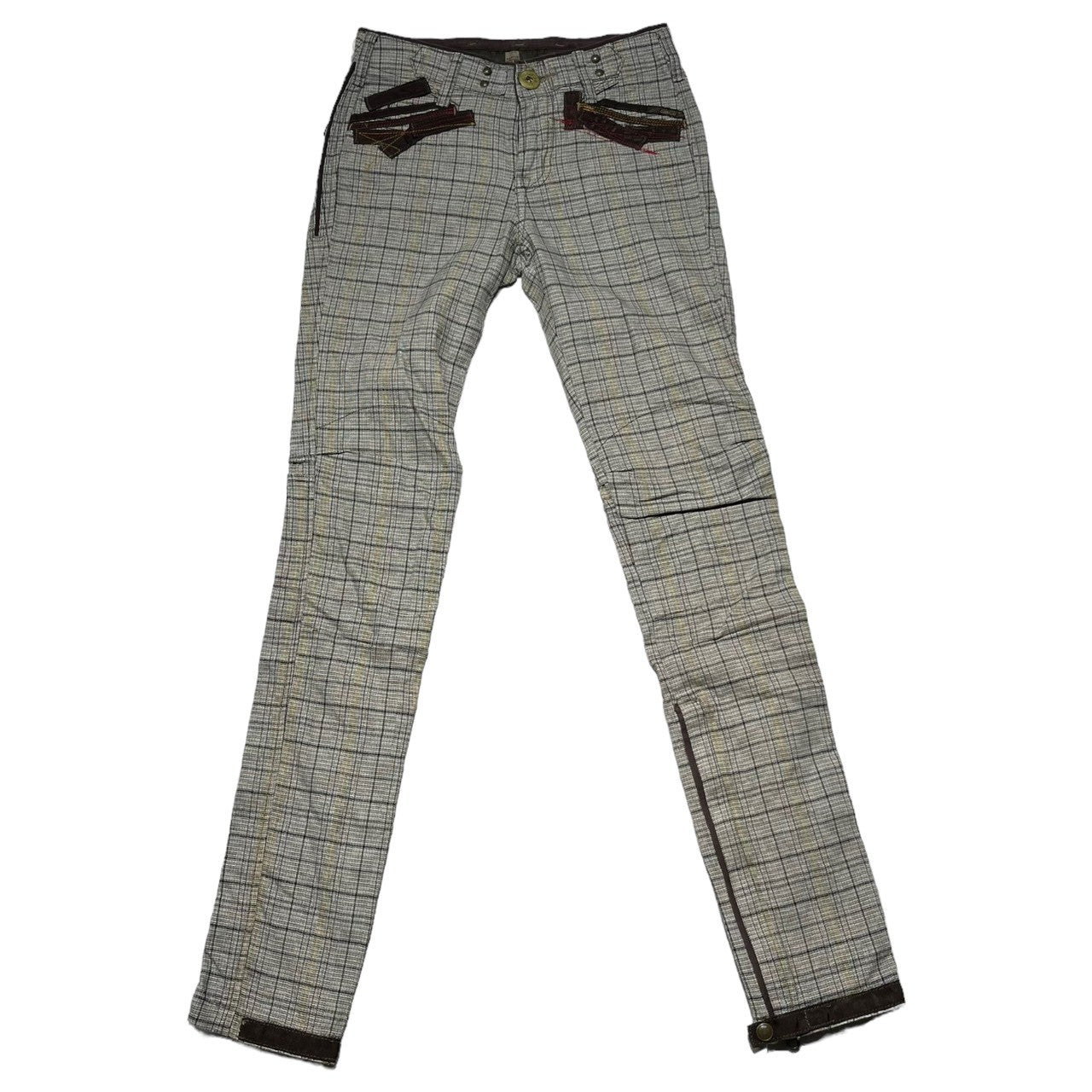 MARITHE FRANCOIS GIRBAUD(マリテフランソワジルボー) 00's Gimmick check hem zip pants ギミック チェック 裾 ジップ パンツ F7-2150 SS ベージュ Y2K