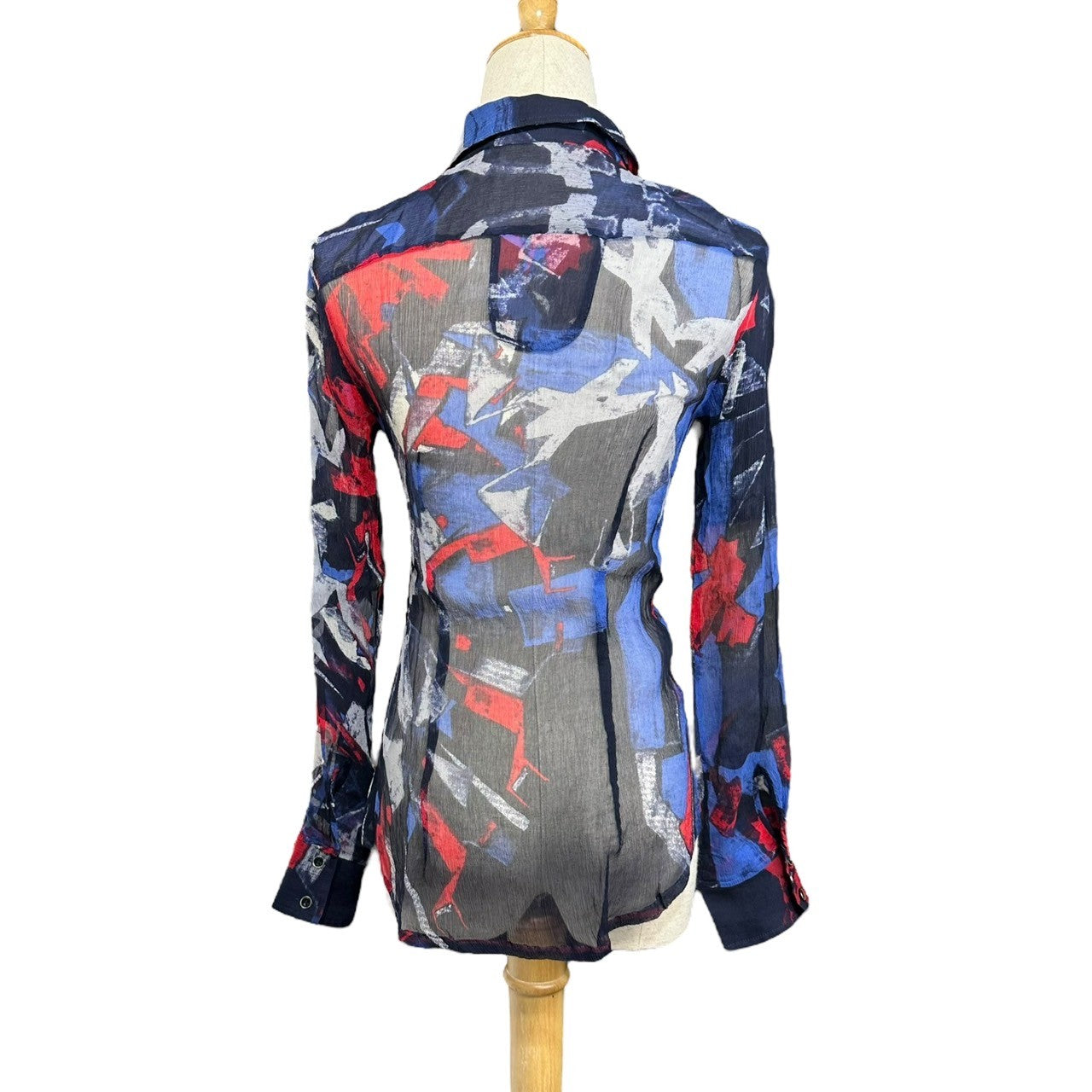 MARITHE FRANCOIS GIRBAUD(マリテフランソワジルボー) 00s all-over silk blouse shirt 総柄 シルク ブラウス シャツ F7-5409 S ネイビー×レッド