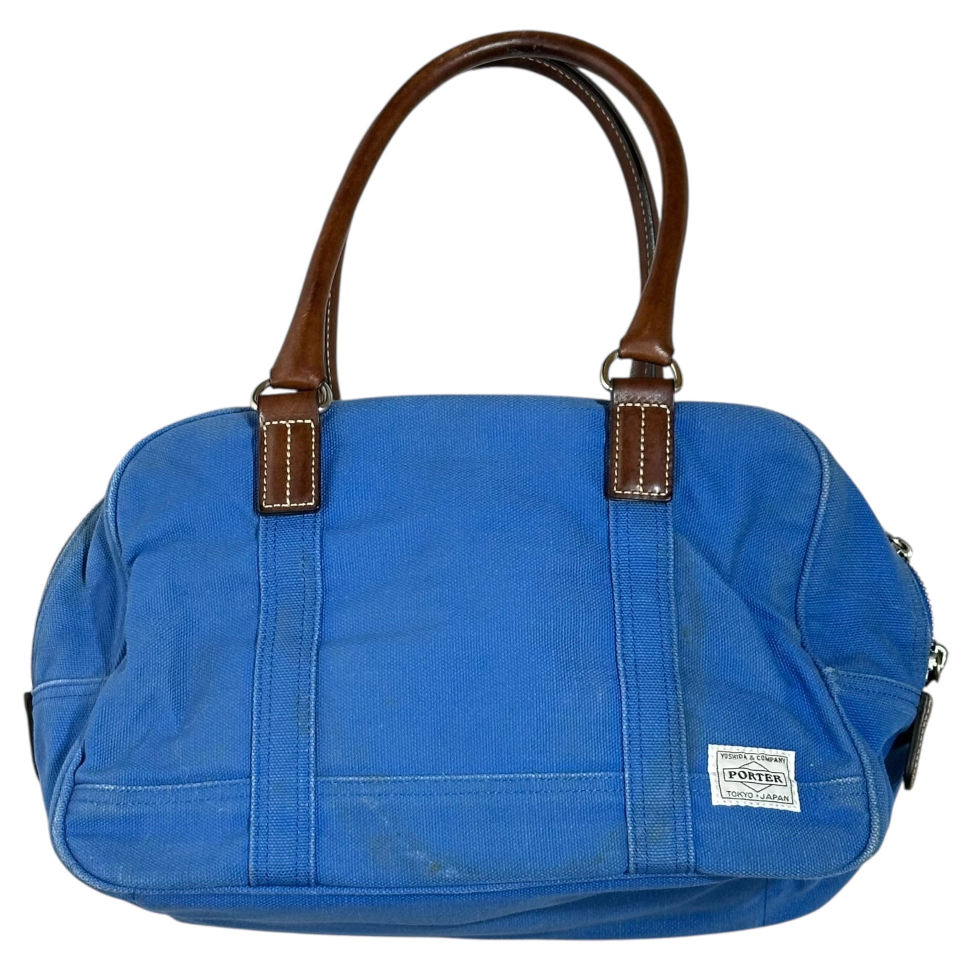 PORTER×FABRICK(ポーター×ファブリック) MEDICOM TOY Canvas Leather Mini Boston Bag メディコムトイ キャンバス レザー ミニ ボストン バッグ ブルー×ブラウン ハンド 肩掛け