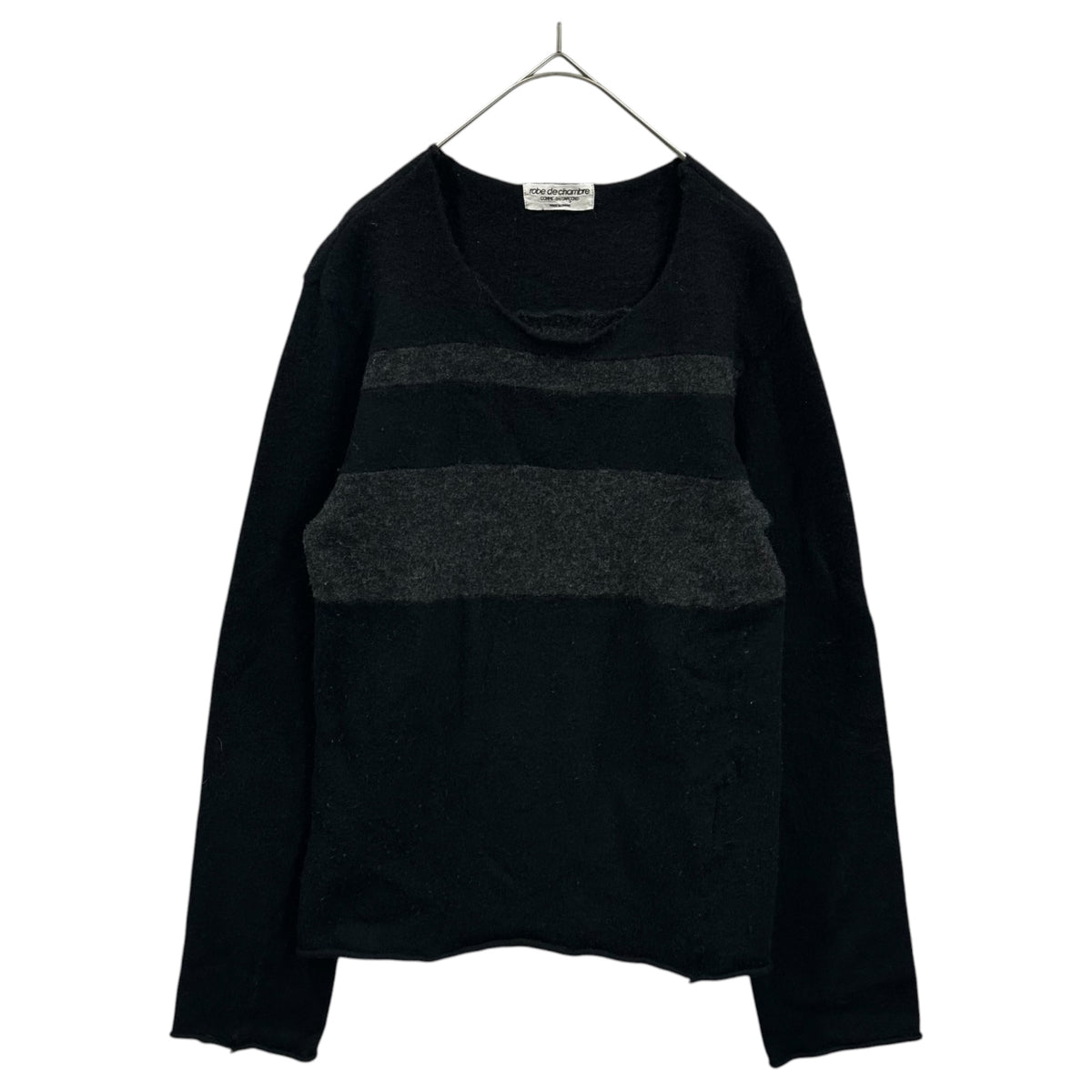 robe de chambre COMME des GARCONS(ローブドシャンブルコムデギャルソン) 1998AW 2-Stripe Crew-Neck Wool Sweater 2ライン クルーネック ウール ニット RT-040260 FREE ブラック×グレー AD1998 アーカイブ
