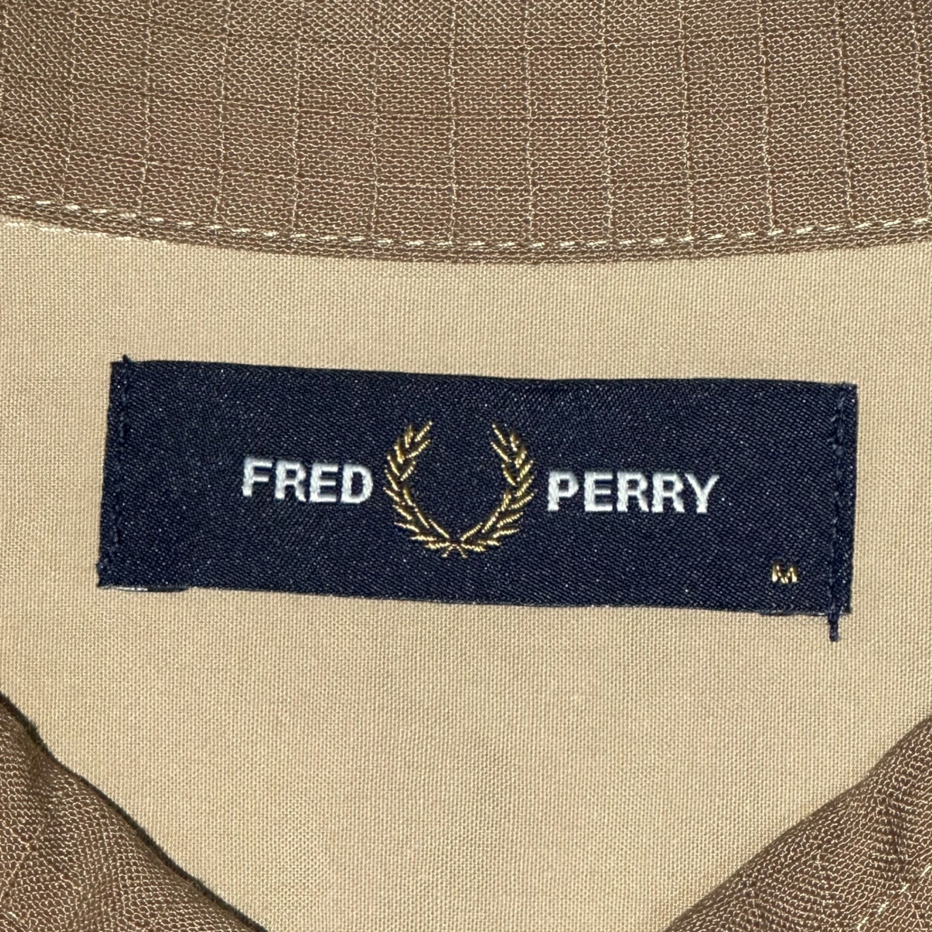 FRED PERRY(フレッドペリー) PANELLED SHIRT パネル 長袖 シャツ F4567 M ベージュ×ブラウン