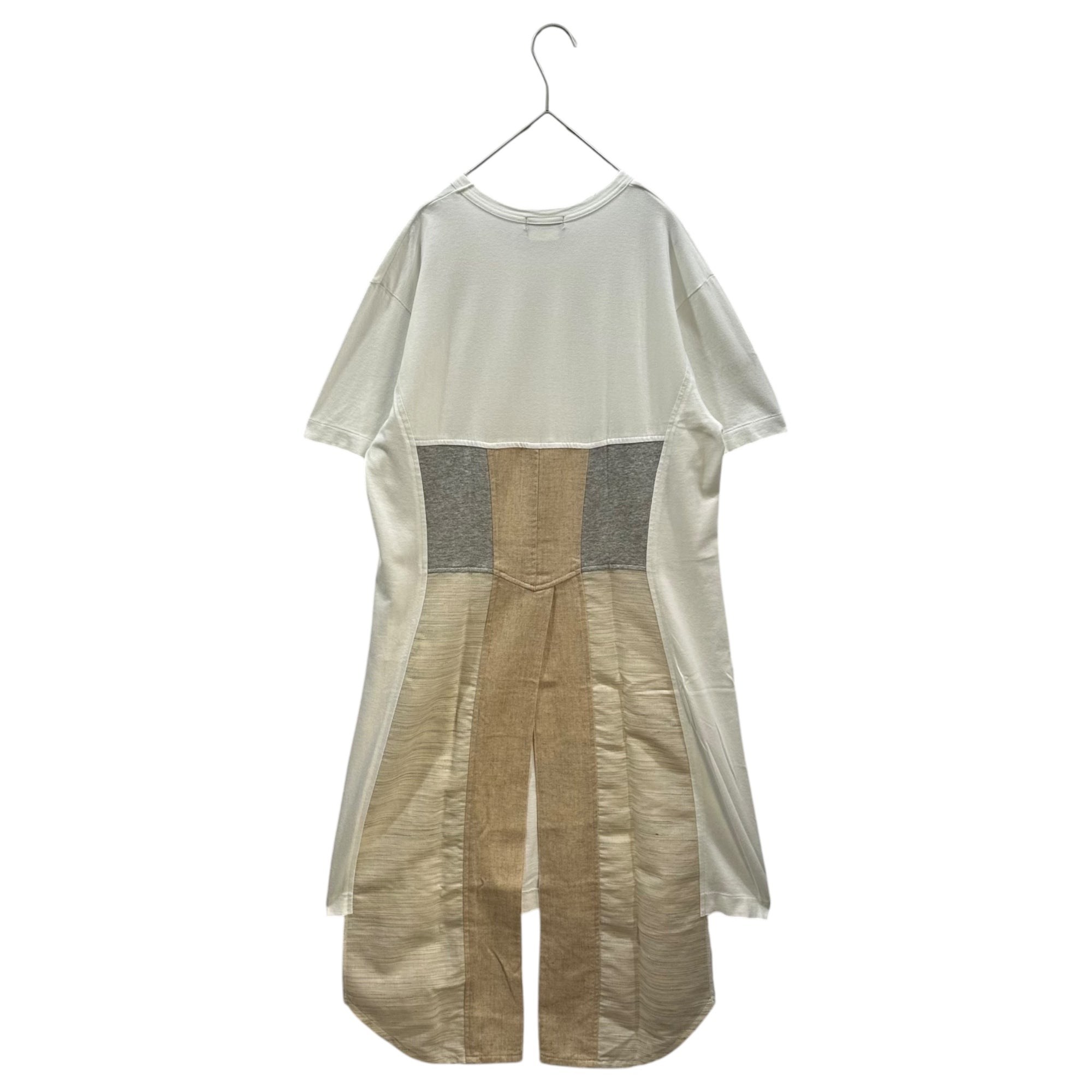 COMME des GARCONS HOMME PLUS(コムデギャルソンオムプリュス) 2018SS Long-Silhouette T-Shirt with Back Slit Detail バックスリット 切替 ロング シルエット Tシャツ PA-T015 S ホワイト×ベージュ AD2017