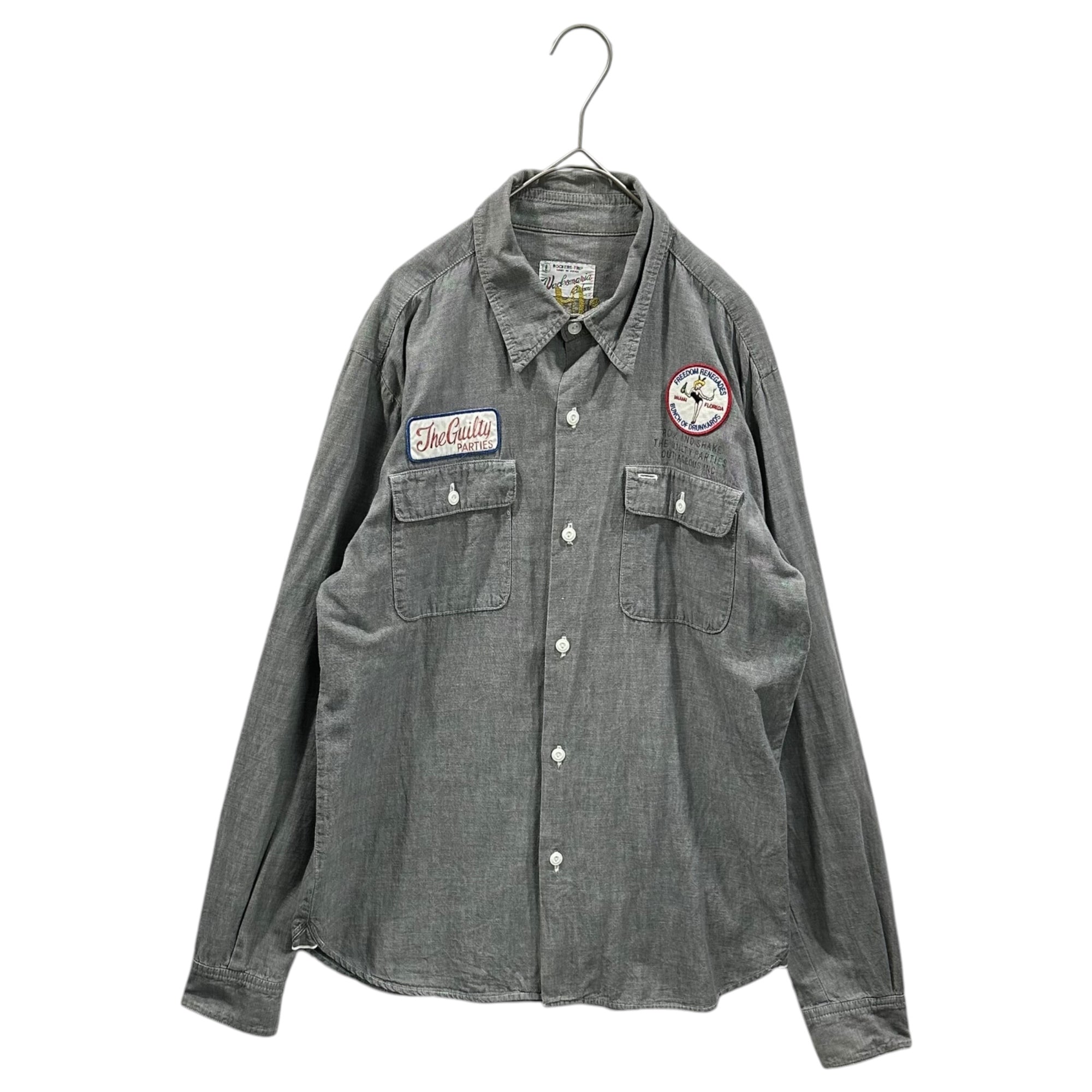 WACKO MARIA(ワコマリア) Embroideredlong sleeve shirt with logo patch ワッペン ロゴ 刺繡 長袖シャツ L グレー