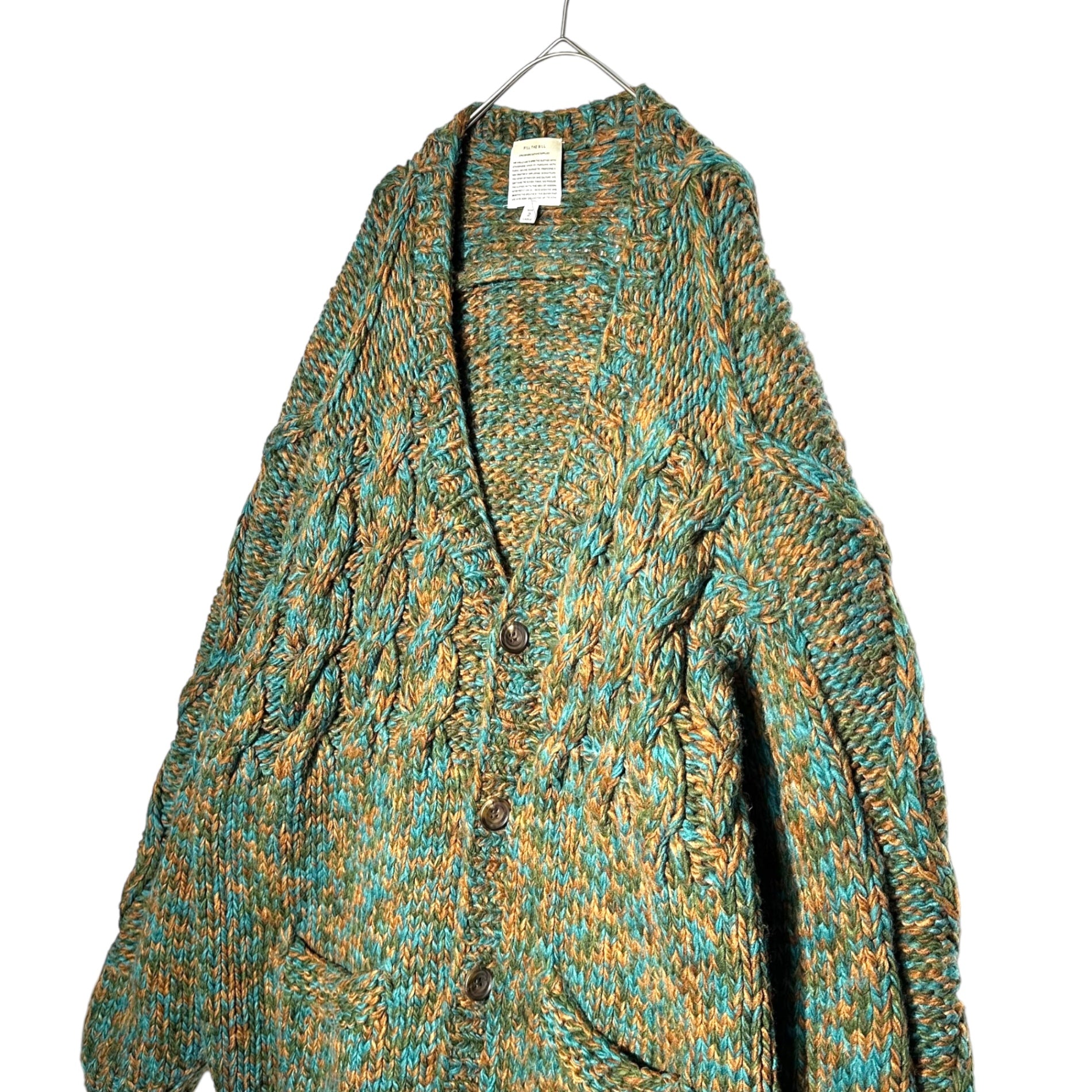 FILL THE BILL(フィルザビル) Low Gauge Mix Oversized Cardigan ローゲージ ミックス オーバーサイズ カーディガン 306-202015 2 グリーン×ブラウン