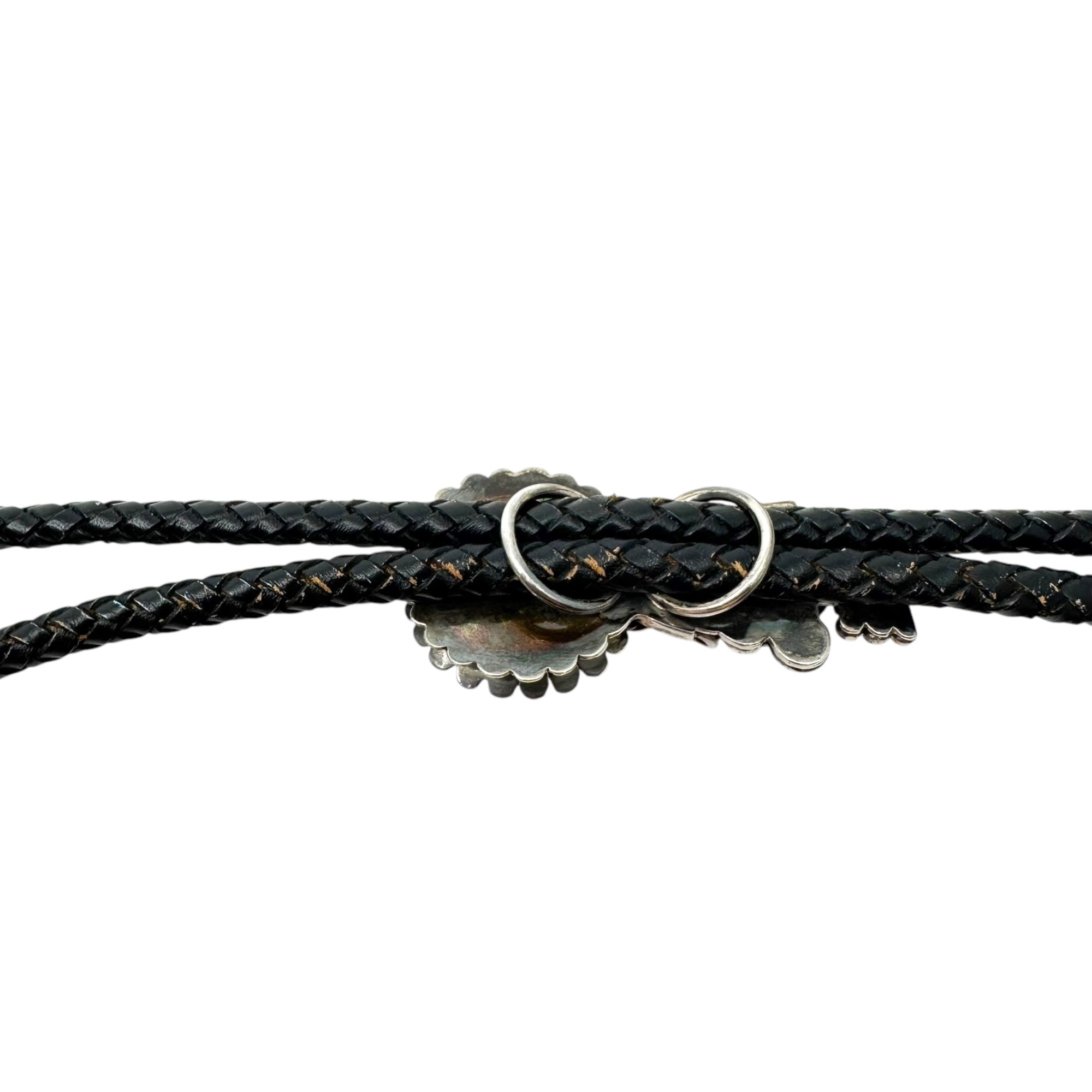 Indian Jewelry(インディアンジュエリー) 925 Sunface leather bolo tie サンフェイス ターコイズ レザー ボロタイ ブラック アロー刻印 弓矢